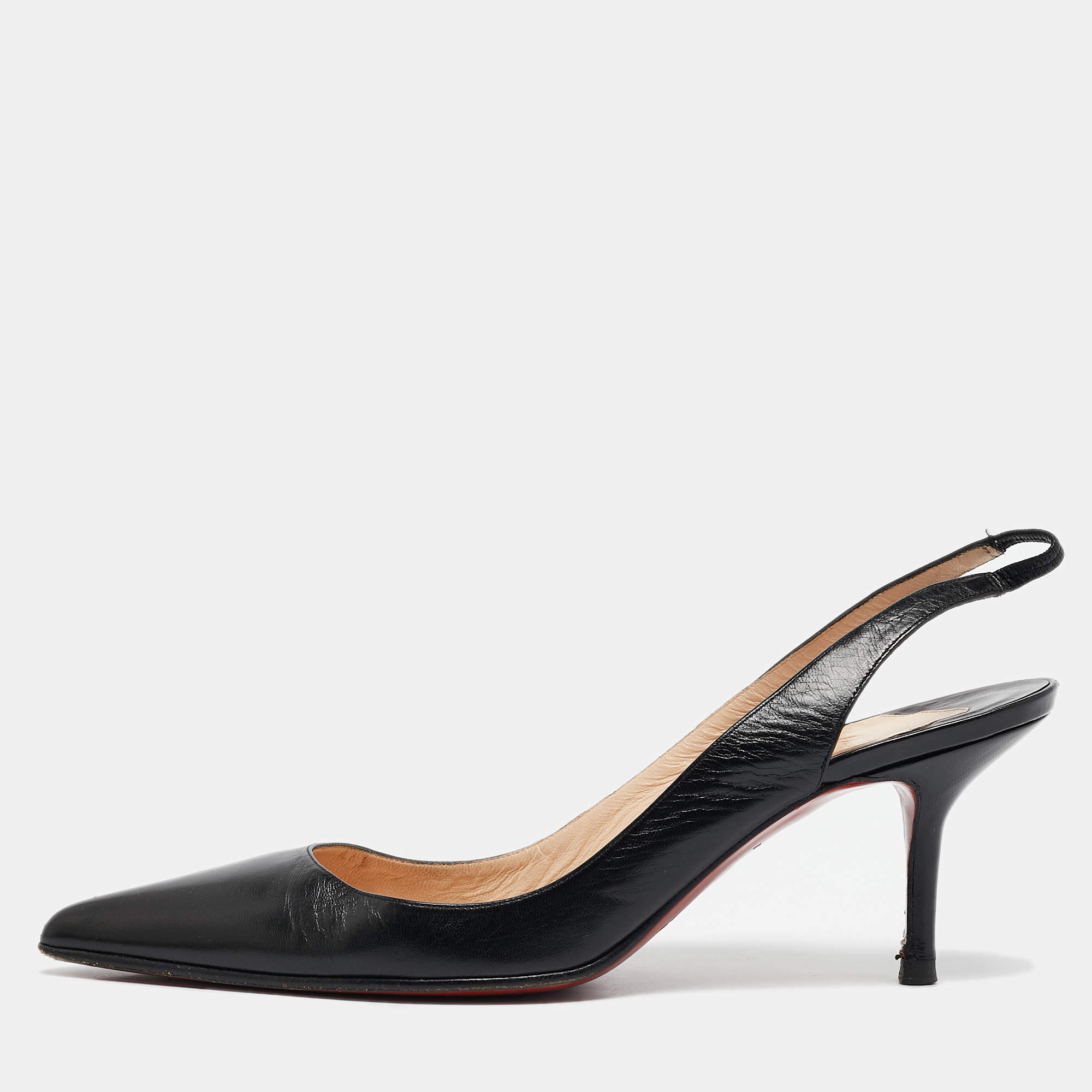 Christian Louboutin Black Leather Clare Slingback Pumps Size 38
