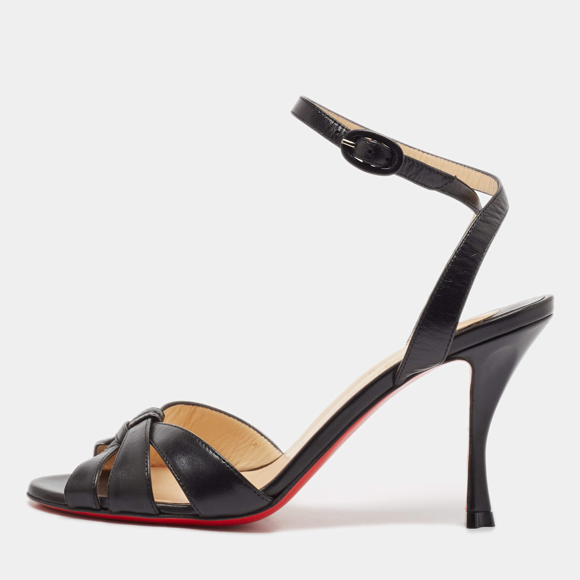 Pre Owned Christian Louboutin Black Leather Trezuma Ankle Strap Sandals Size 36.5