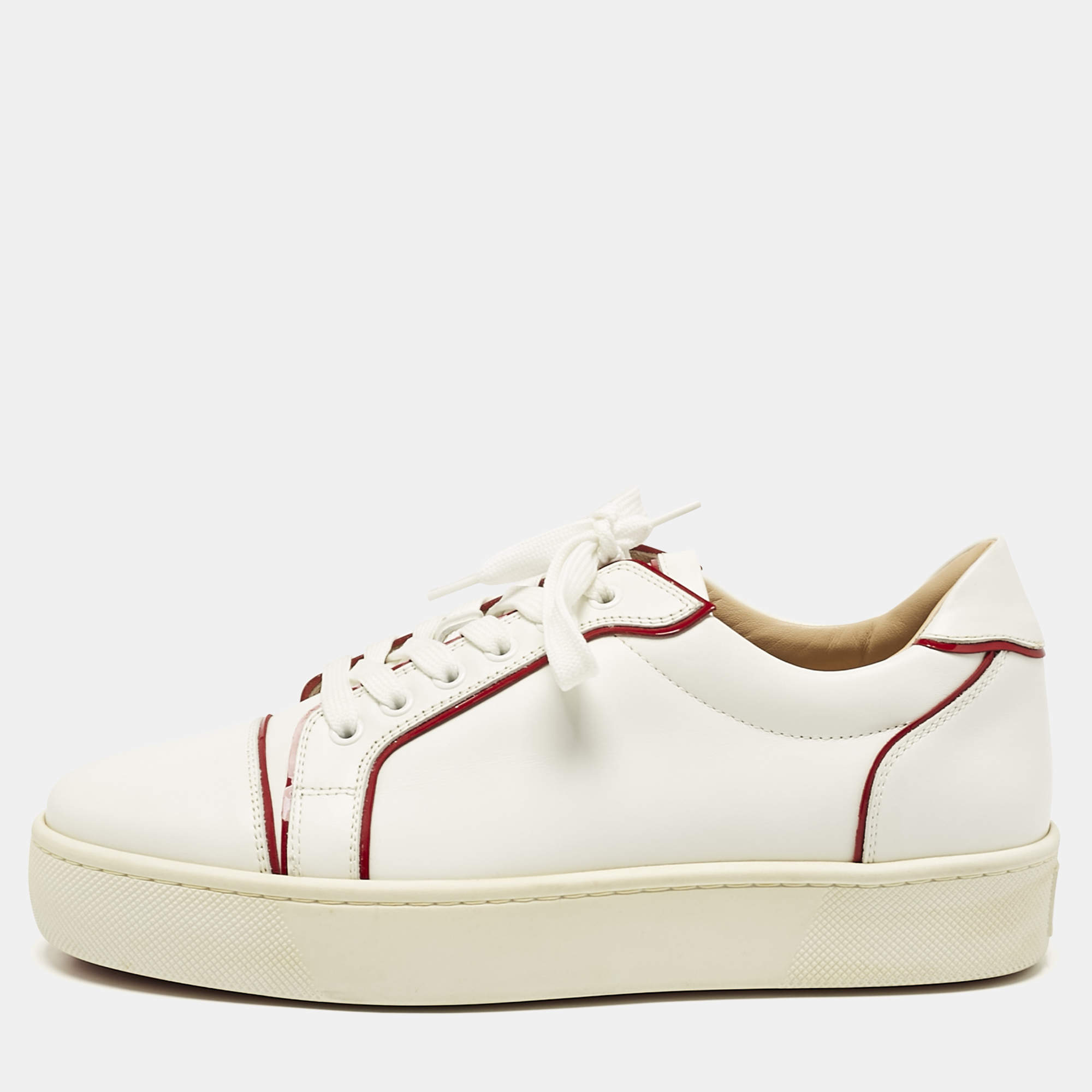 Pre Owned Christian Louboutin White/Red Patent and Leather Vieirissima Sneakers Size 41