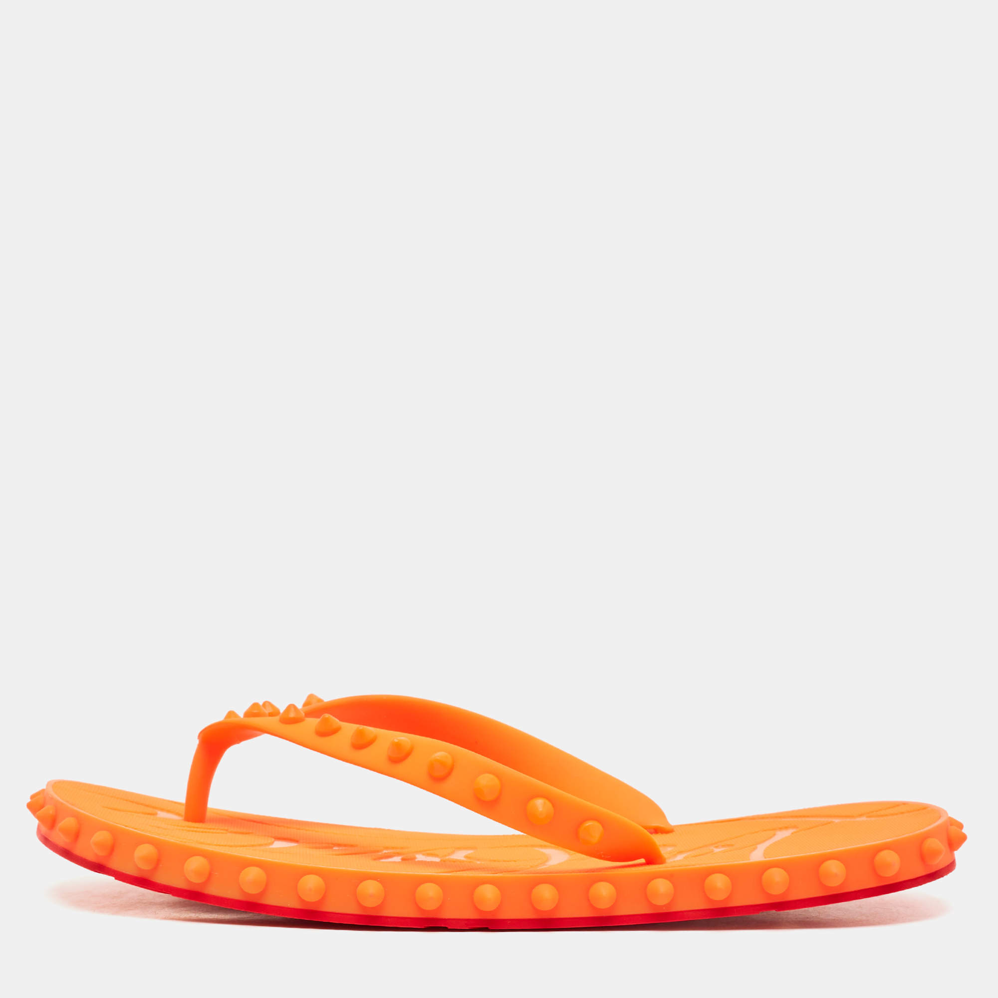 Christian Louboutin Orange Rubber Super Loubi  Flat Slides Size 39 
