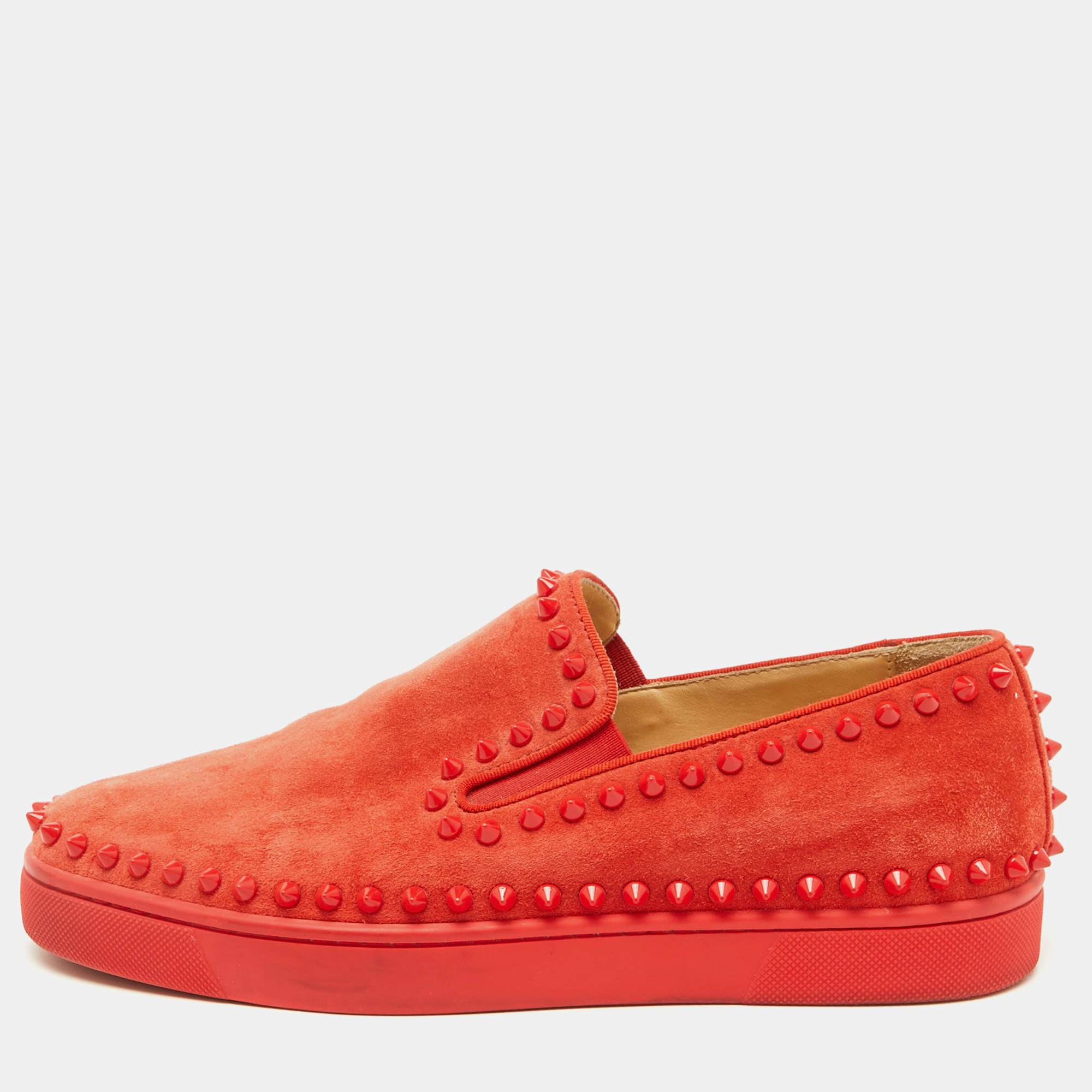 Christian Louboutin Red Suede Pik Boat Slip On Sneakers Size 39.5