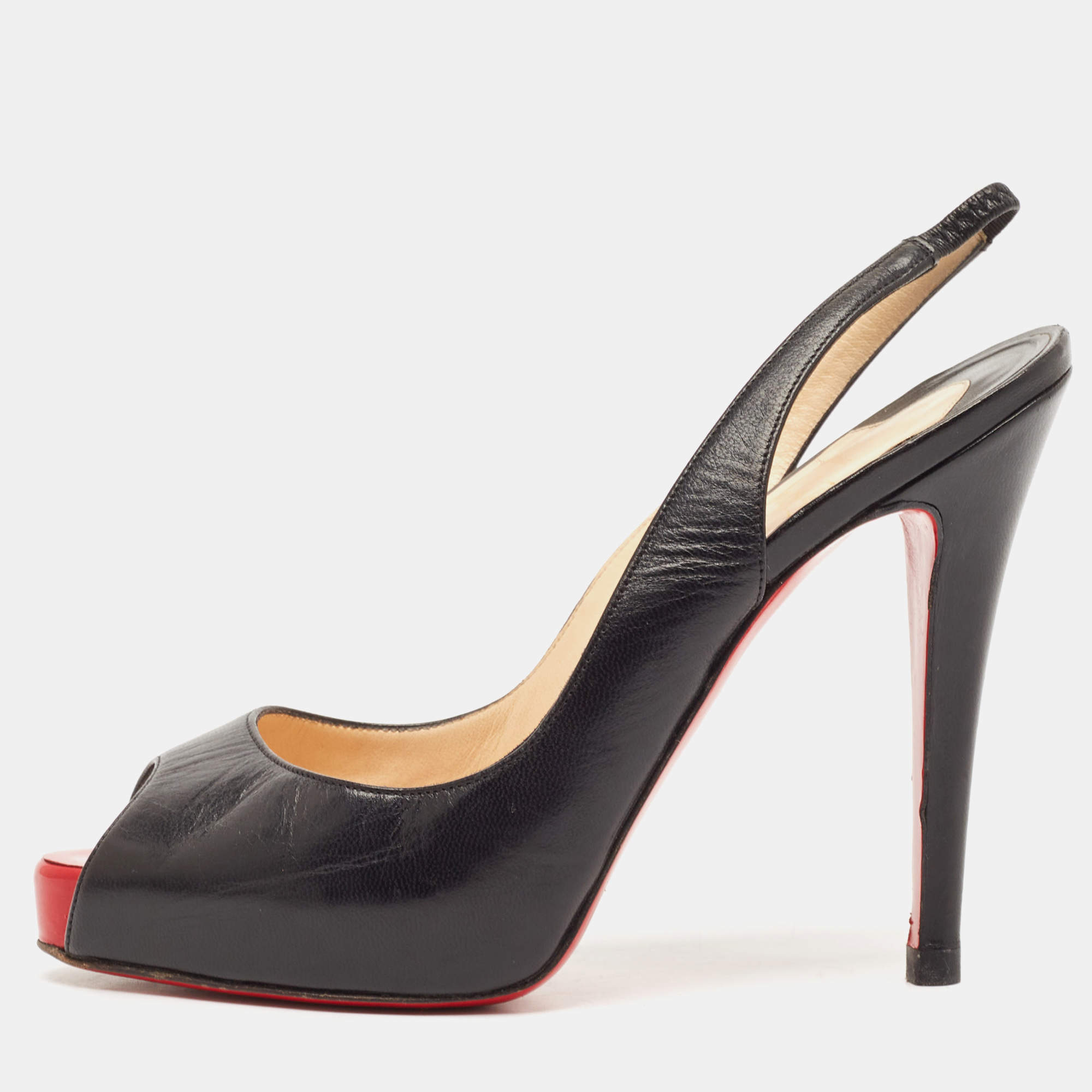 Christian Louboutin Black Leather Private Number Slingback Pumps Size 37