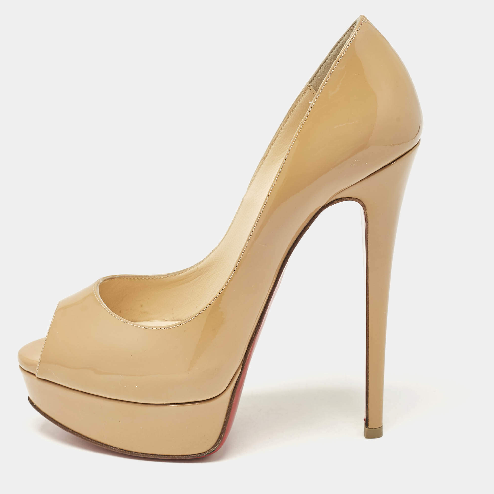 Christian Louboutin Beige Patent Leather Lady Peep Pumps Size 36.5