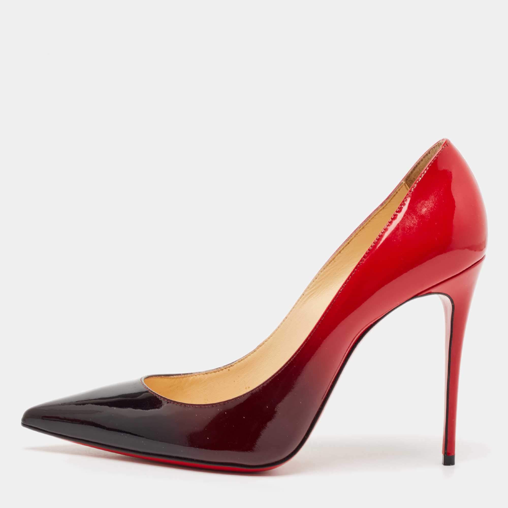 مملوكة مسبقًا Christian Louboutin Black/Red Patent Leather Kate Pumps Size 38.5