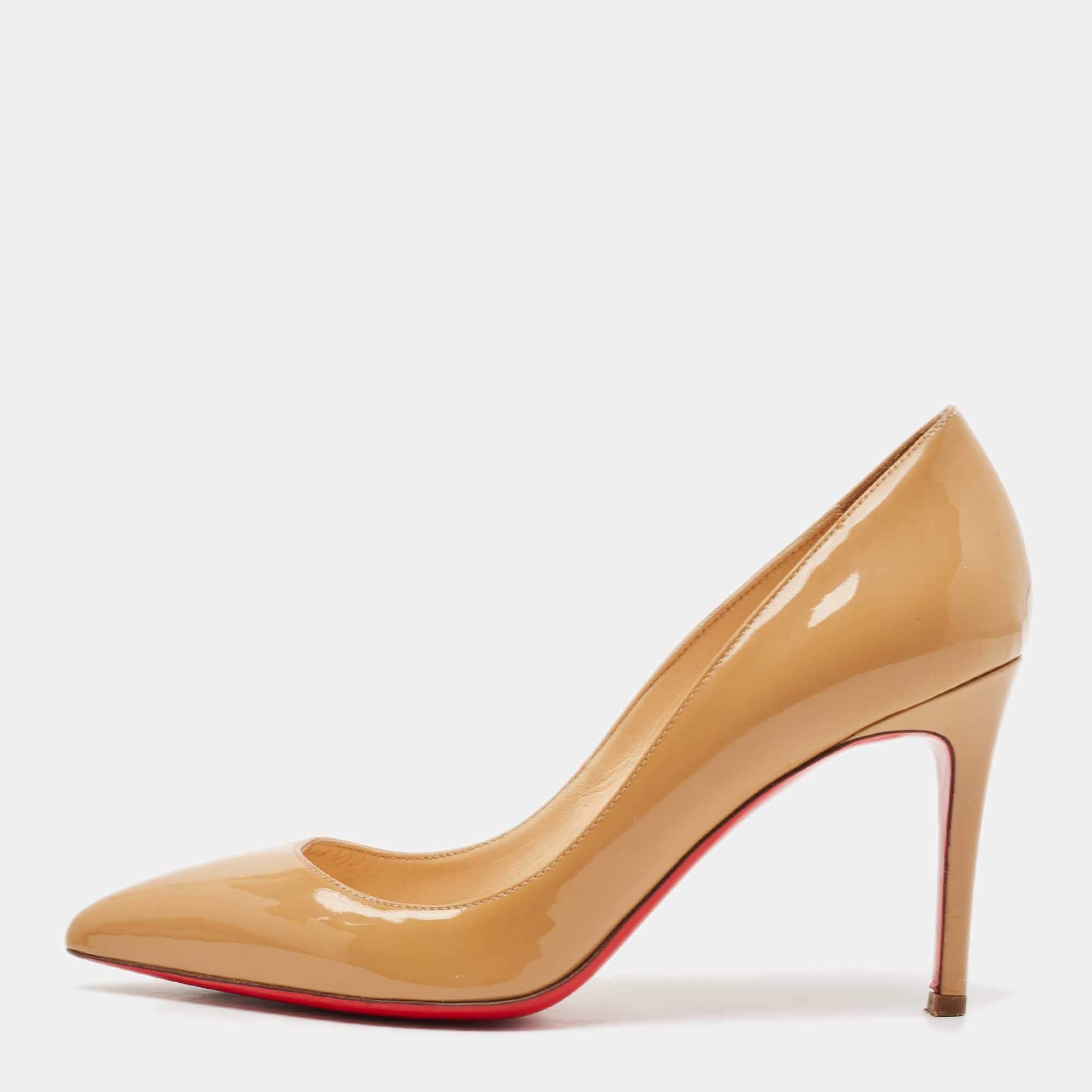 Christian Louboutin Beige Patent Leather Pigalle Pumps Size 37