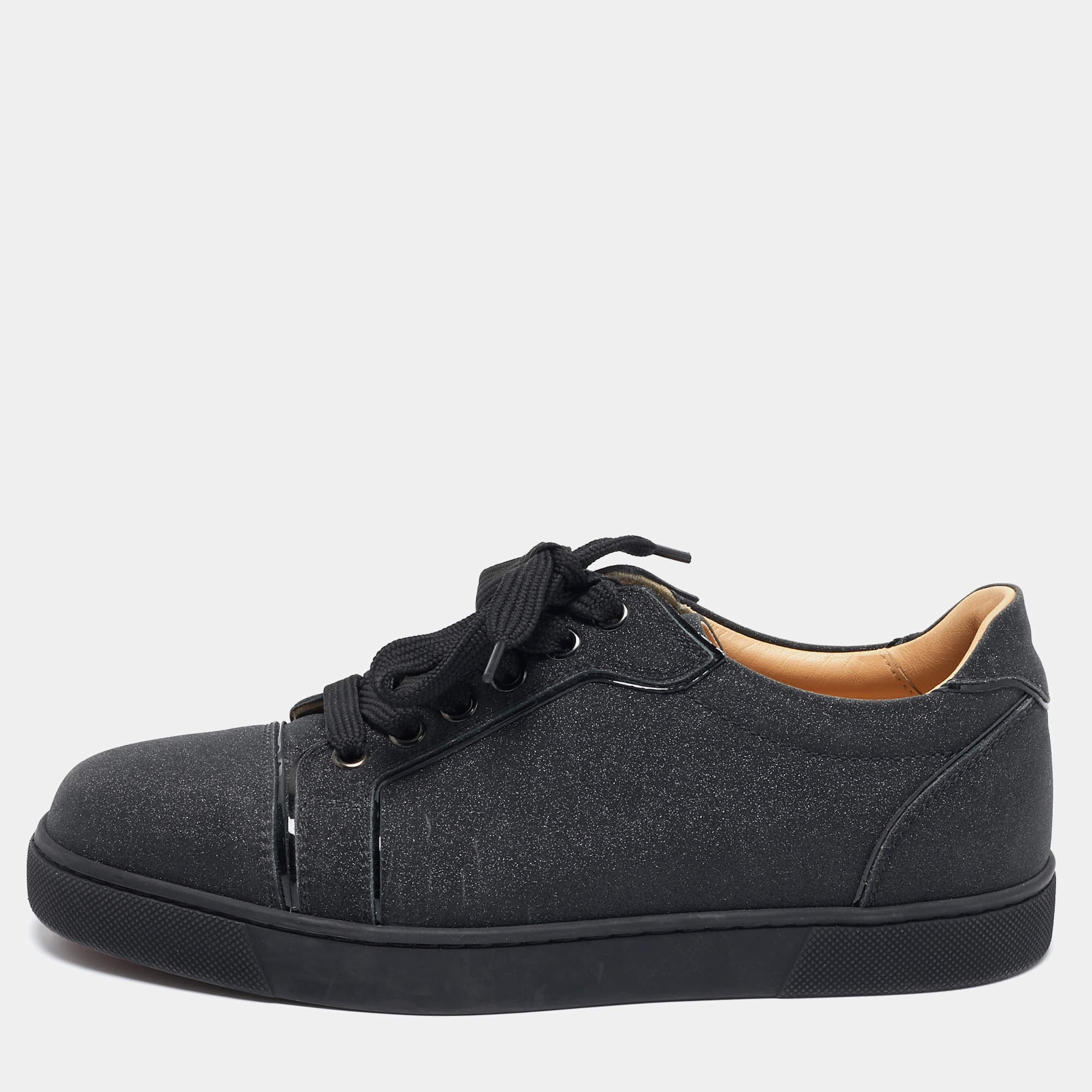 Christian Louboutin Black Glitter Louis Junior Low Top Sneakers Size 37