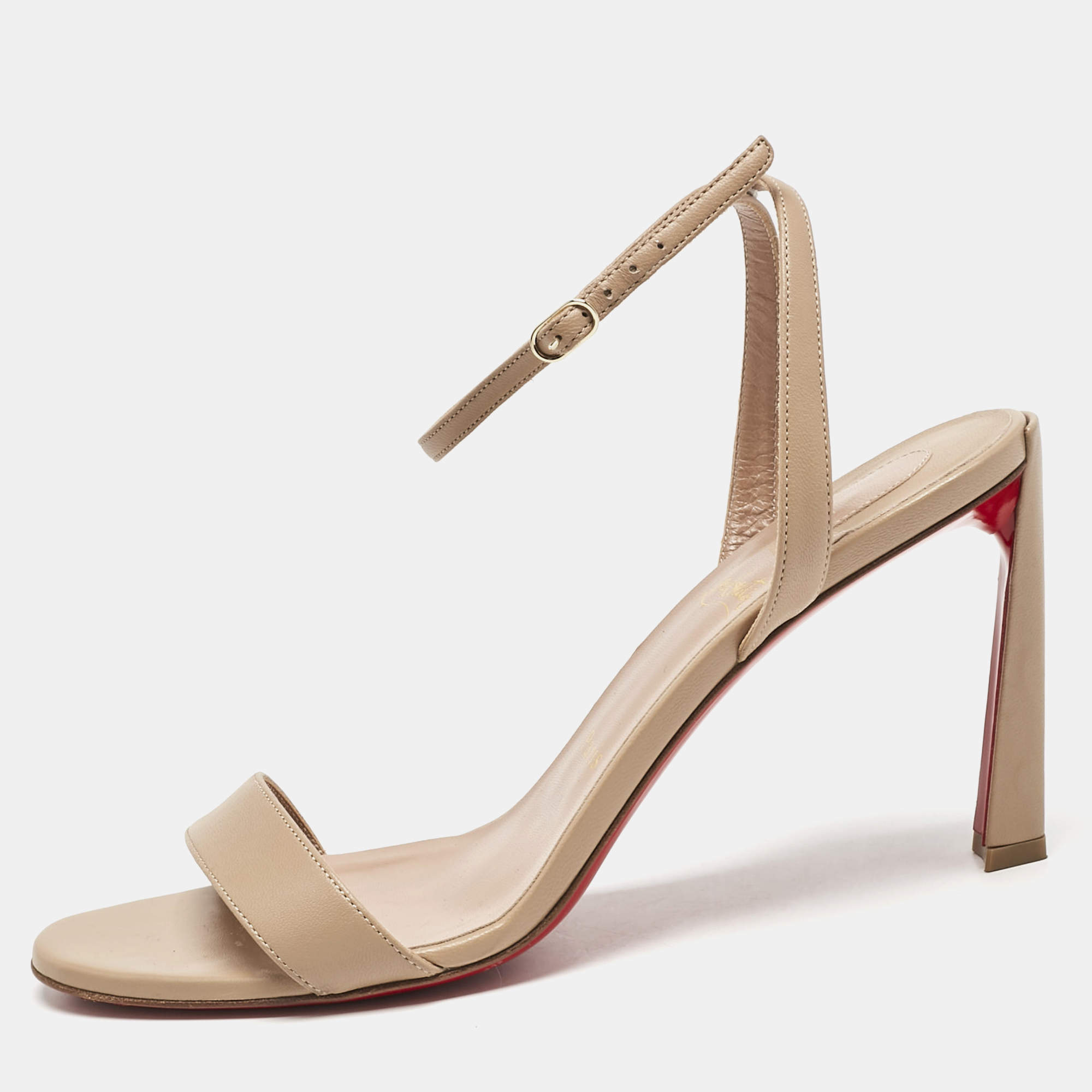 Pre Owned Christian Louboutin Beige Leather Condora Sandals Size 39