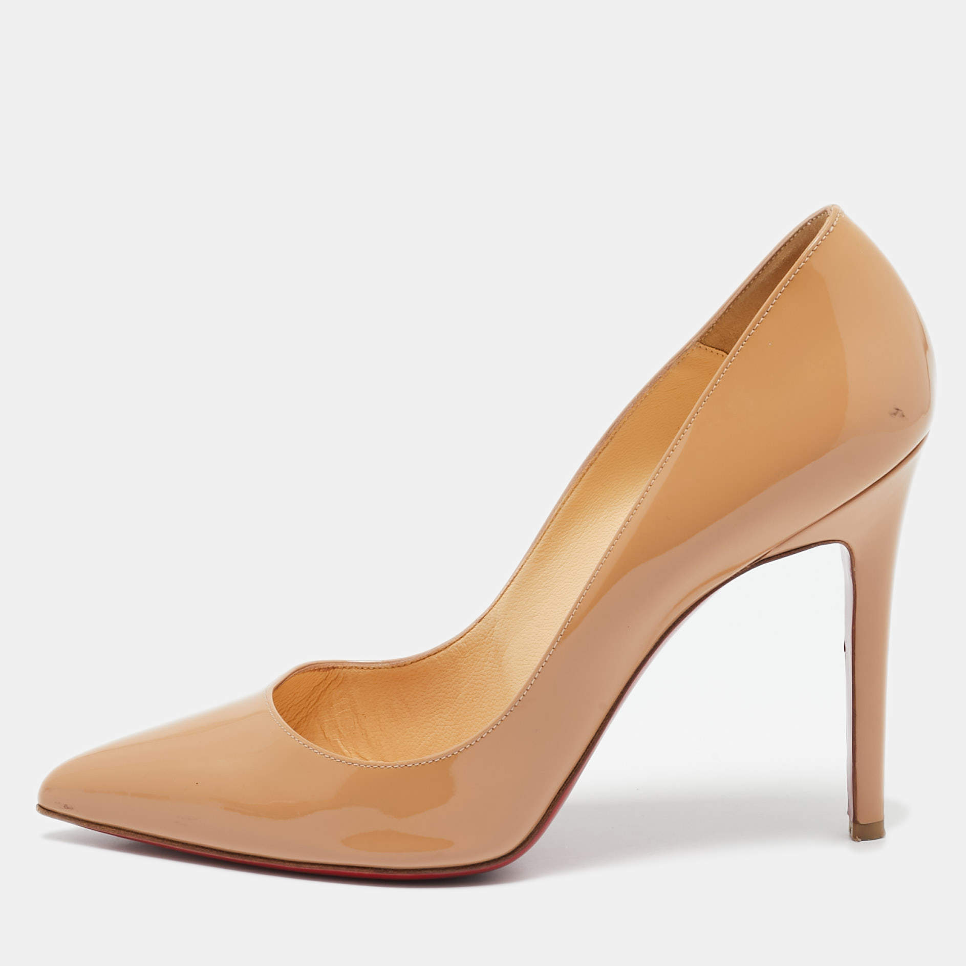 Pre Owned Christian Louboutin Beige Patent Leather Pigalle Pumps Size 40