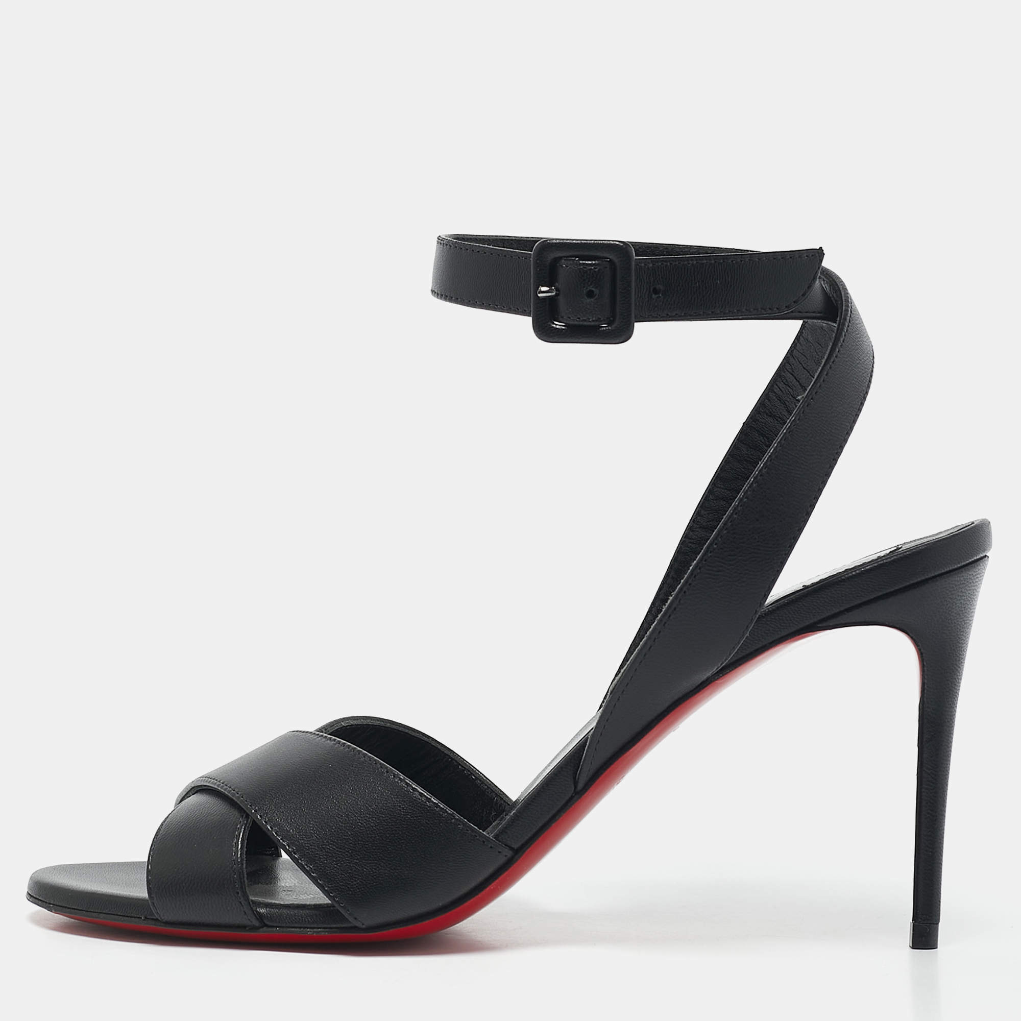 Pre Owned Christian Louboutin Black Leather Mariza Sandals Size 40