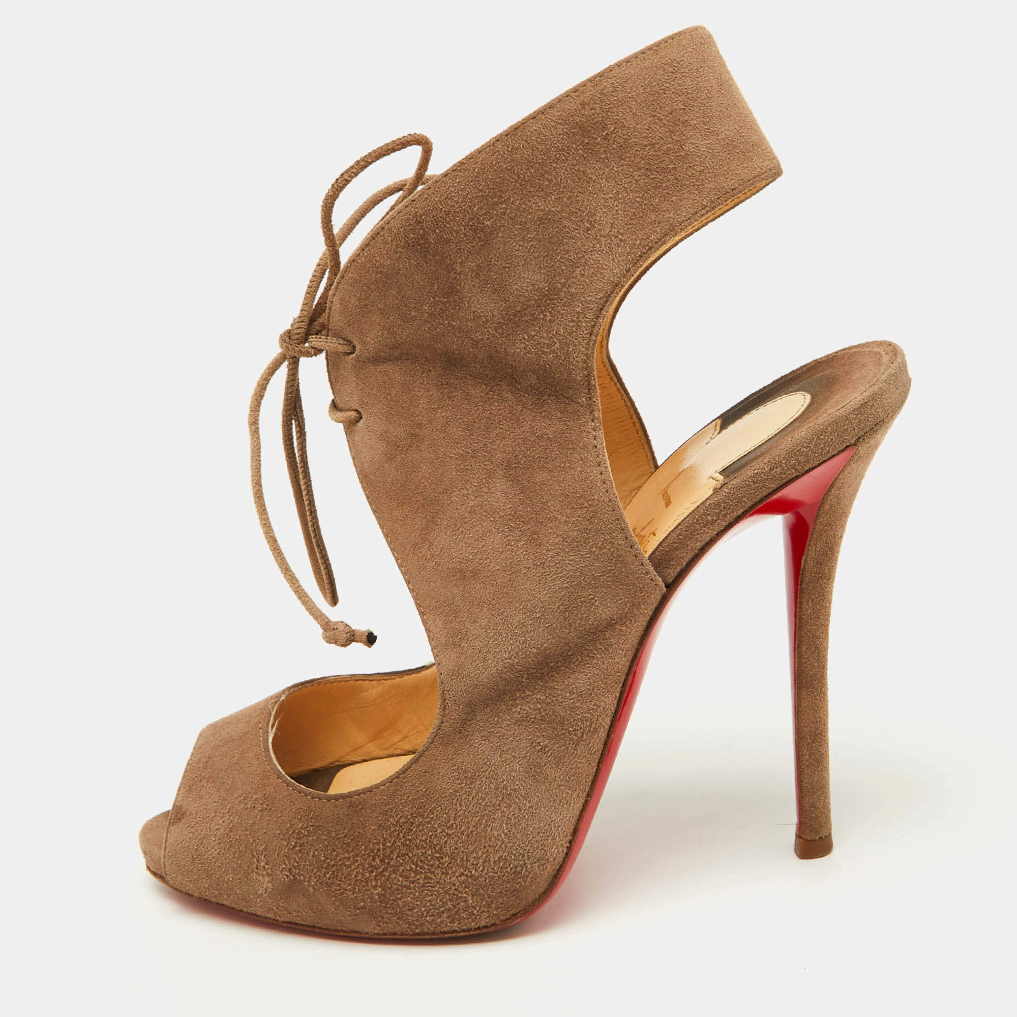 Christian Louboutin Brown Suede Allegra Peep-Toe Sandals Size 37