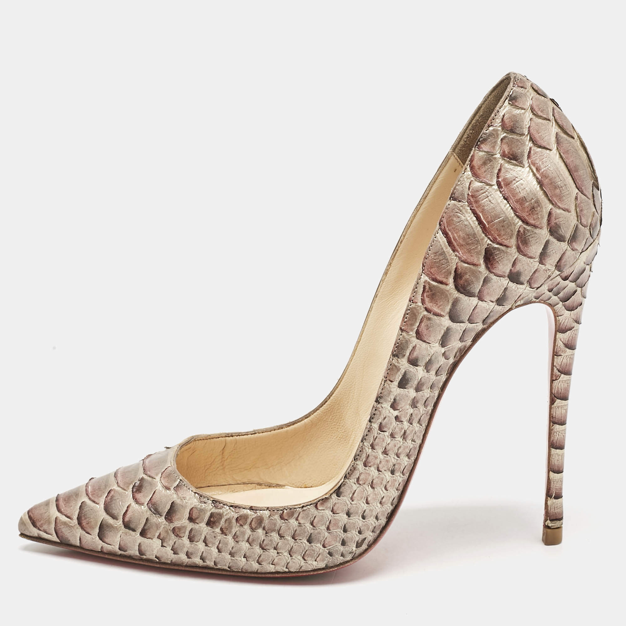Pre Owned Christian Louboutin Gold Python Leather So Kate Pumps Size 39.5