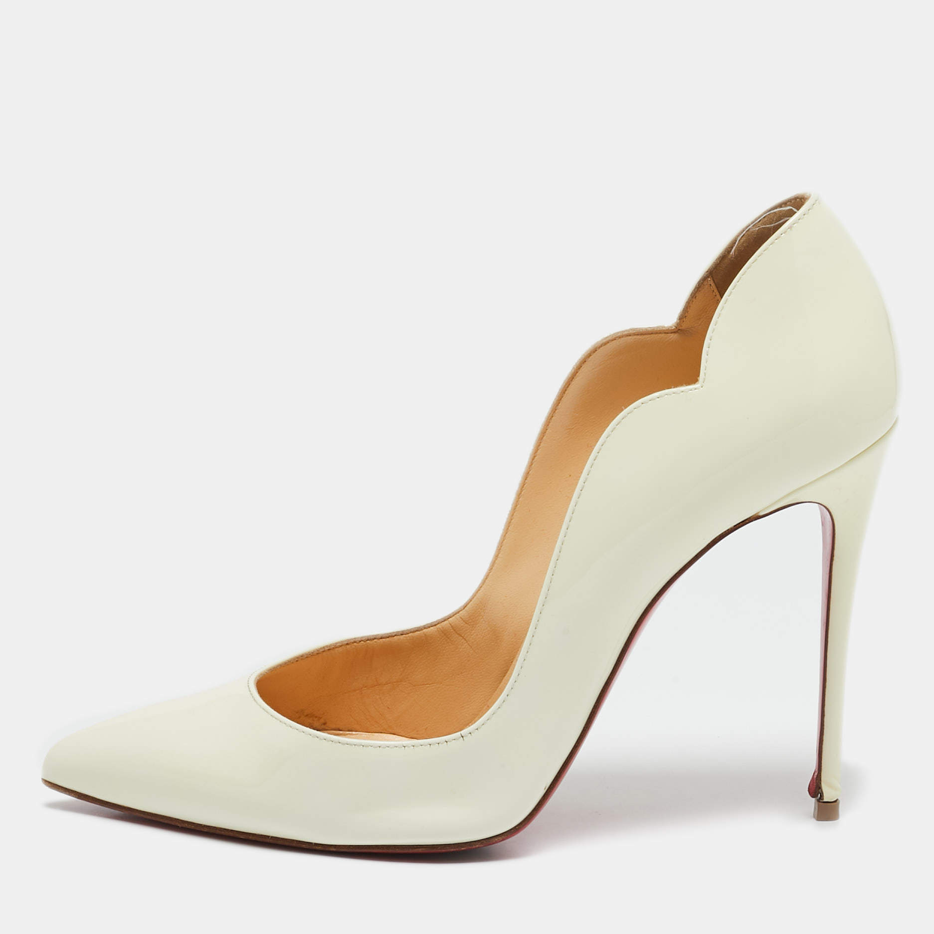 Pre Owned Christian Louboutin White Patent Leather Hot Chick Pumps Size 38