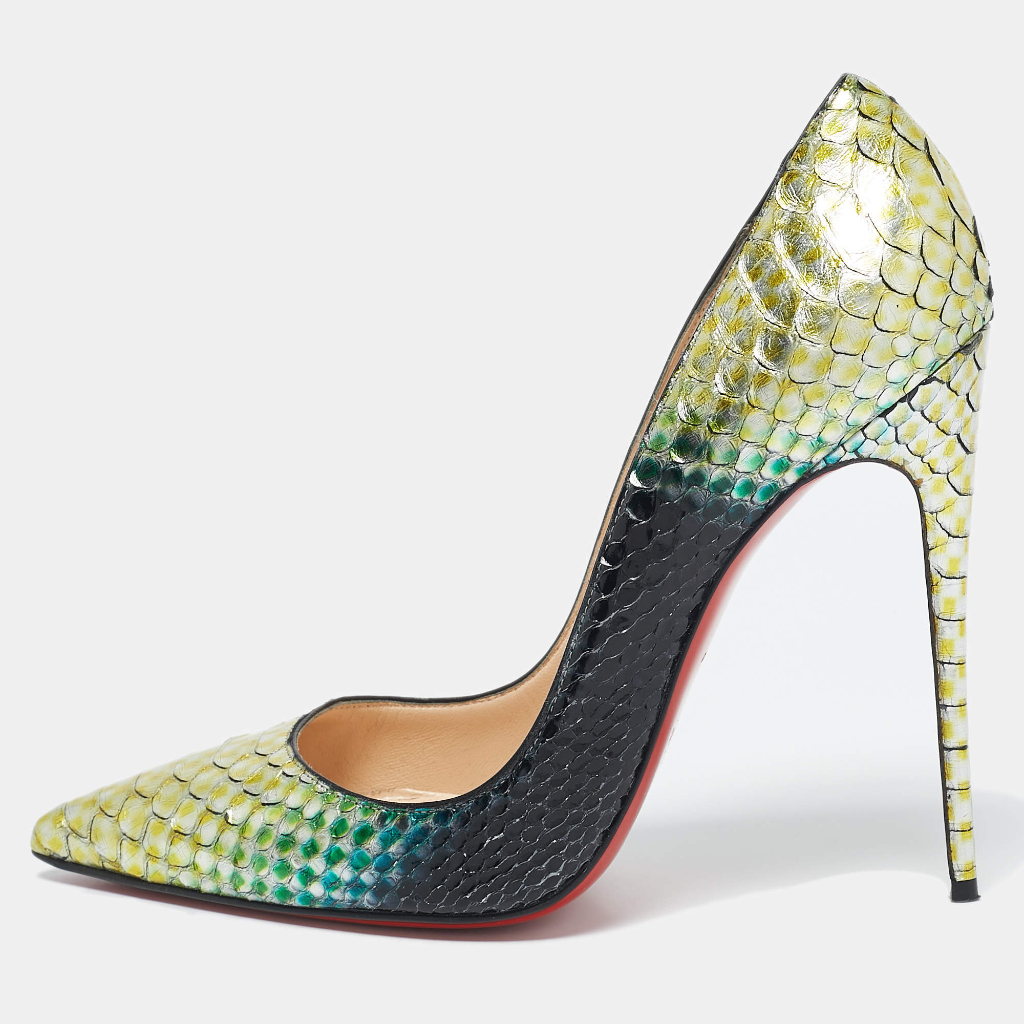 Christian Louboutin Green/Black Python Leather So Kate Pumps Size 39