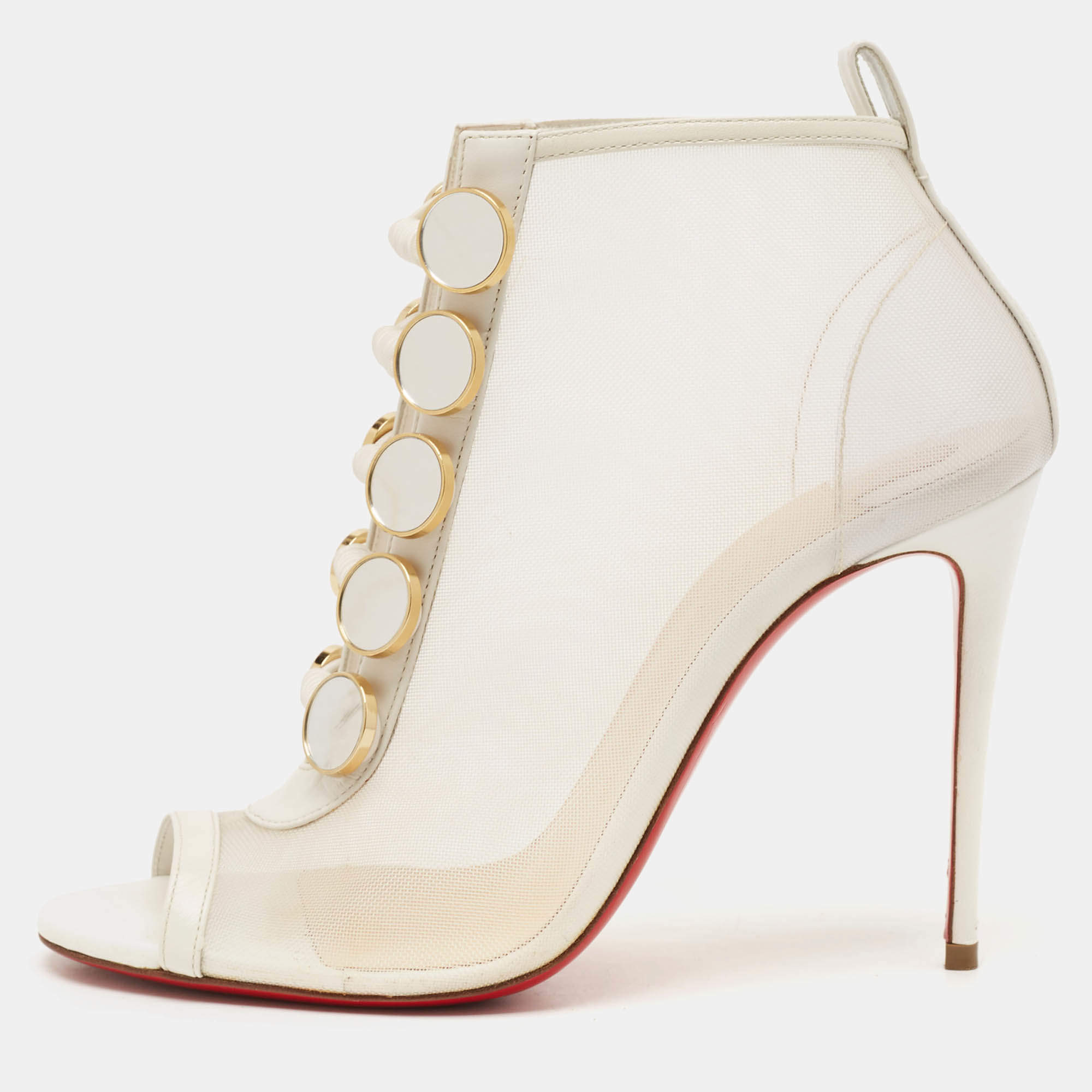 Christian Louboutin White Mesh and Leather Marika Ankle Length Boots Size 36.5