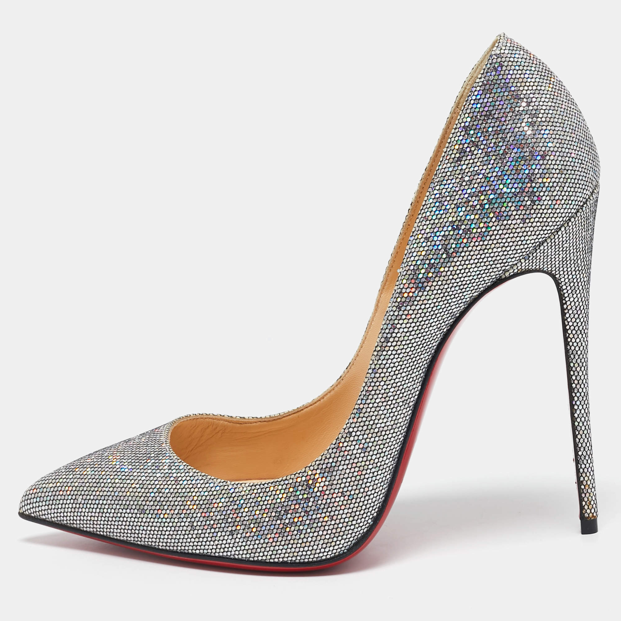 Pre Owned Christian Louboutin  Silver Glitter Pigalle Follies Pumps Size 40.5