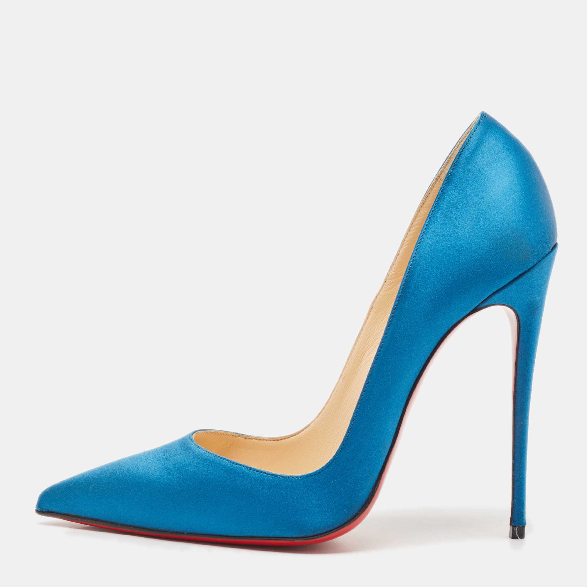 Christian Louboutin Blue Satin  So Kate Pointed Toe Pumps Size 40