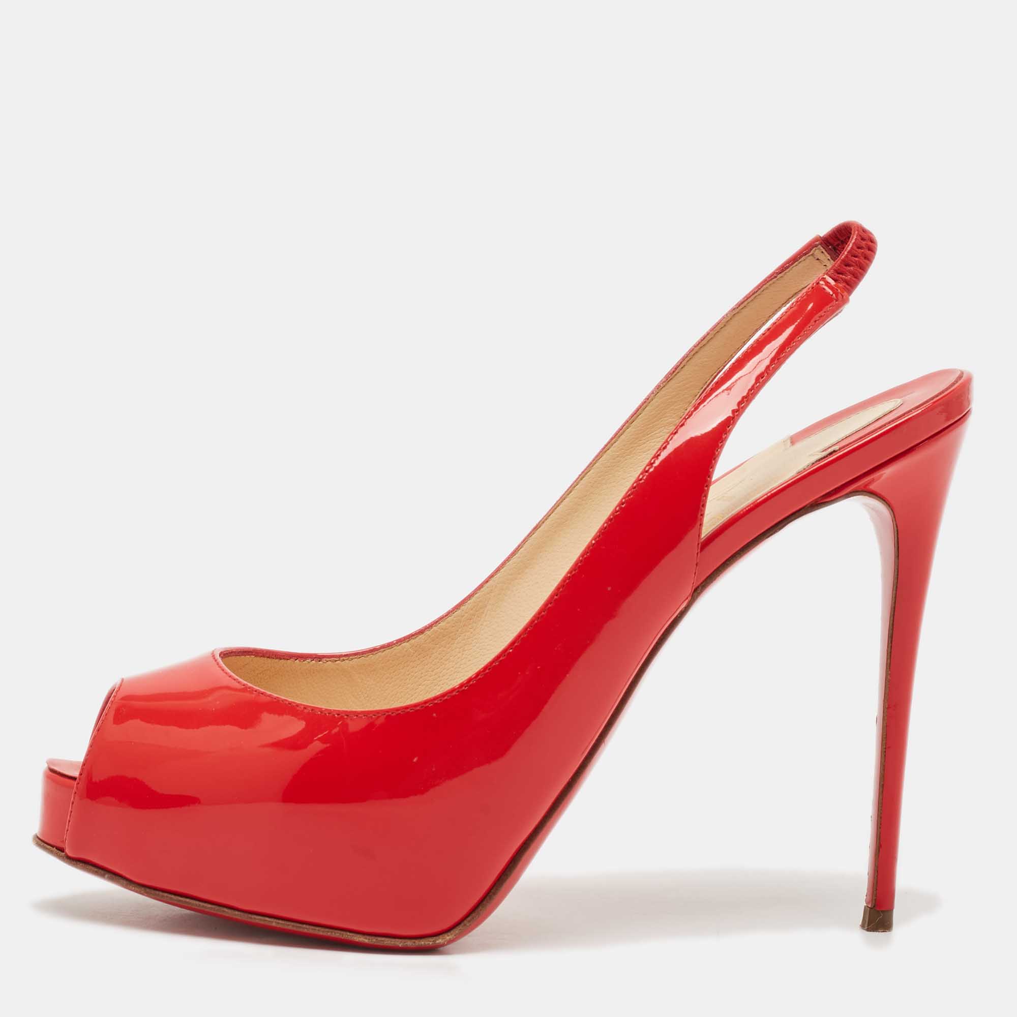 Christian Louboutin Red Patent Leather Private Number Sandals Size 36.5