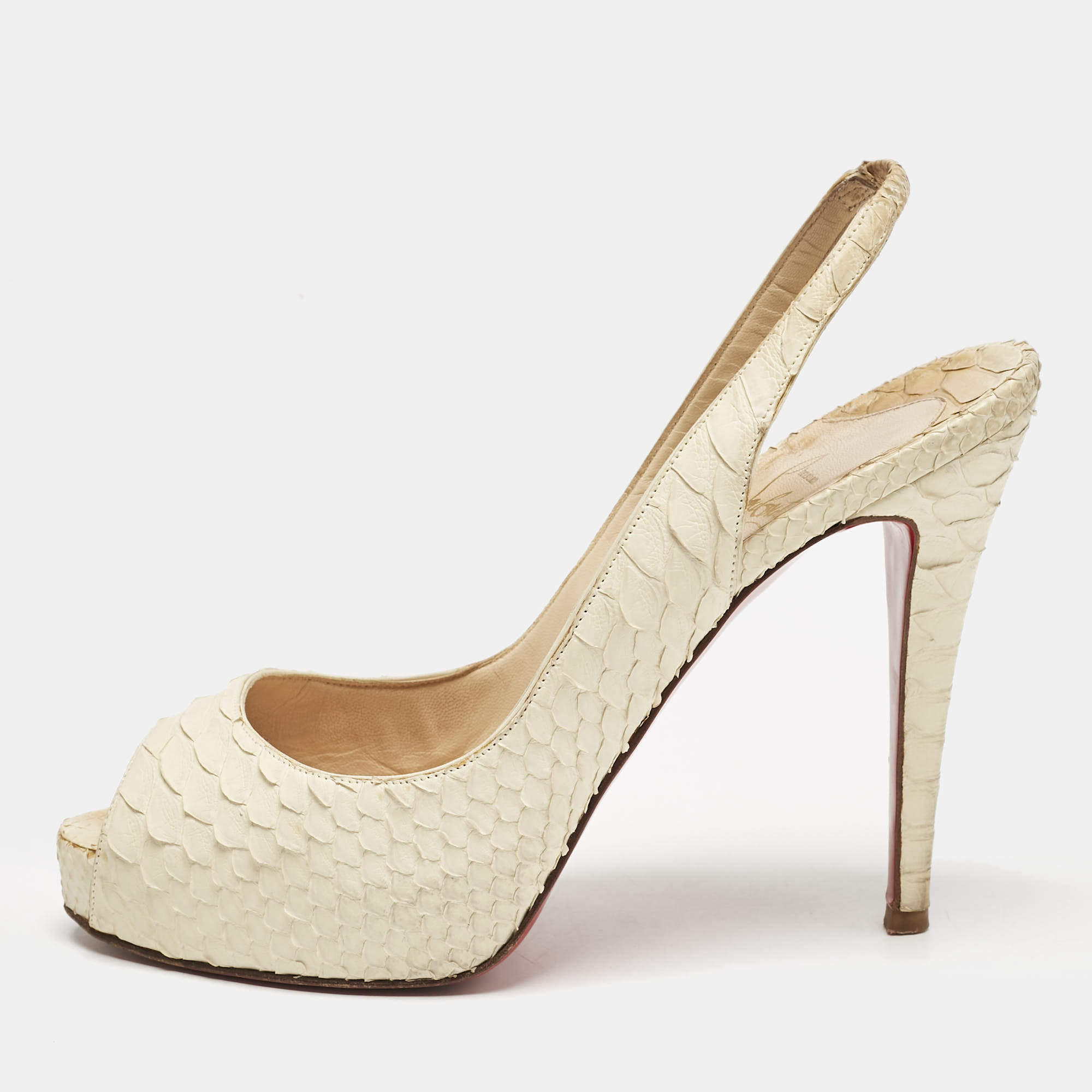 Christian Louboutin Cream Python No Prive Sandals Size 38