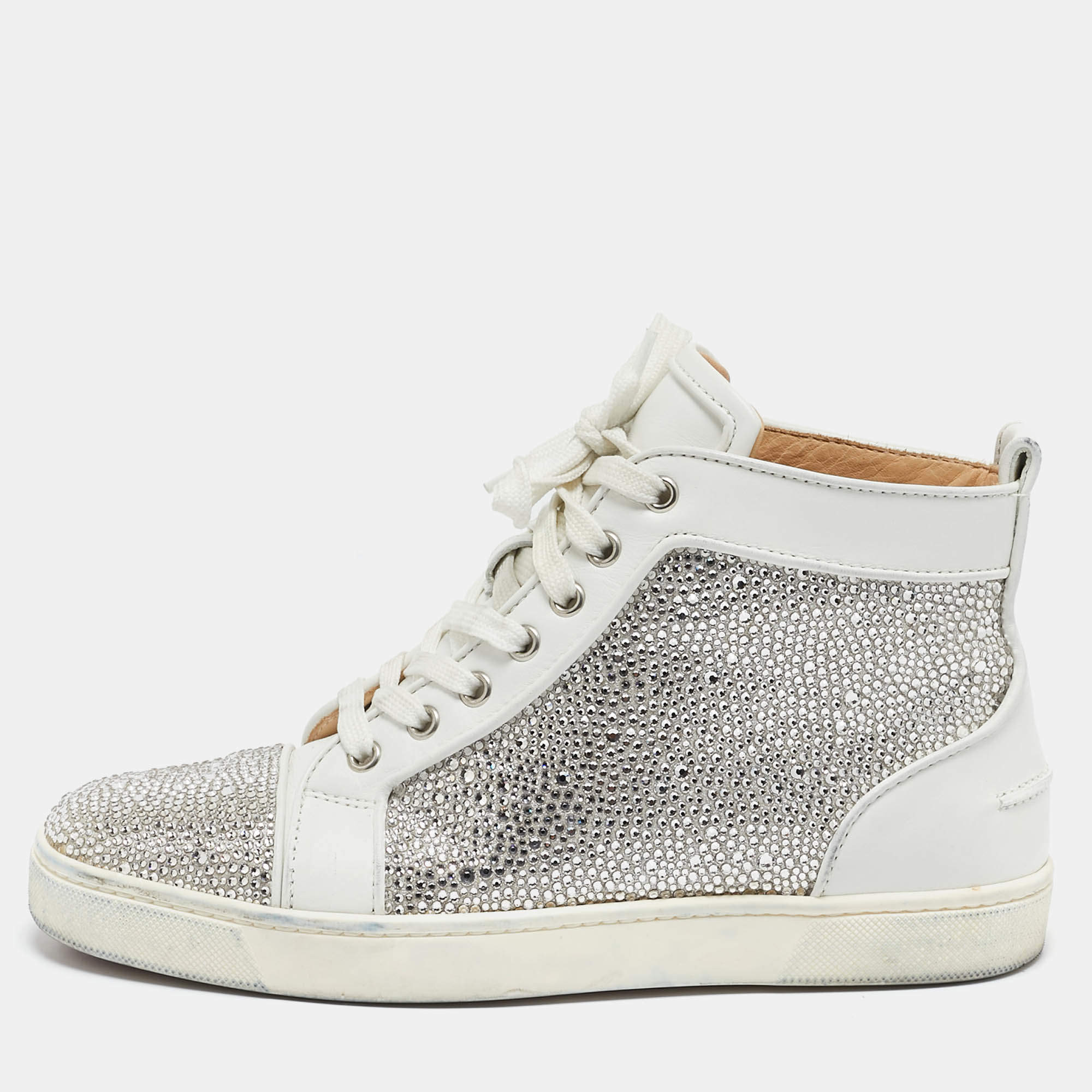 Christian Louboutin White Leather Louis Strass Sneakers Size 39