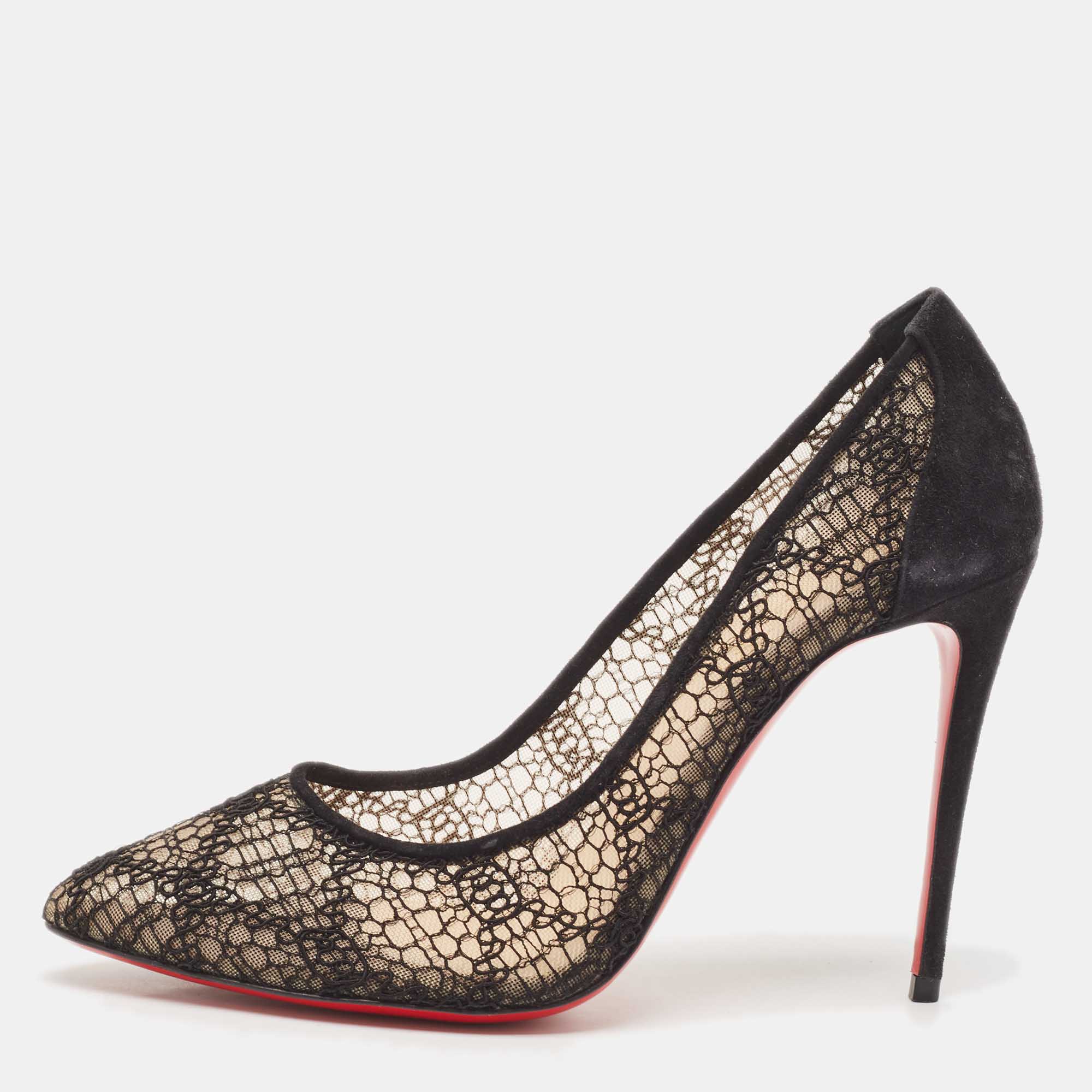 Christian Louboutin Black Lace and Suede Eloise Pumps Size 37