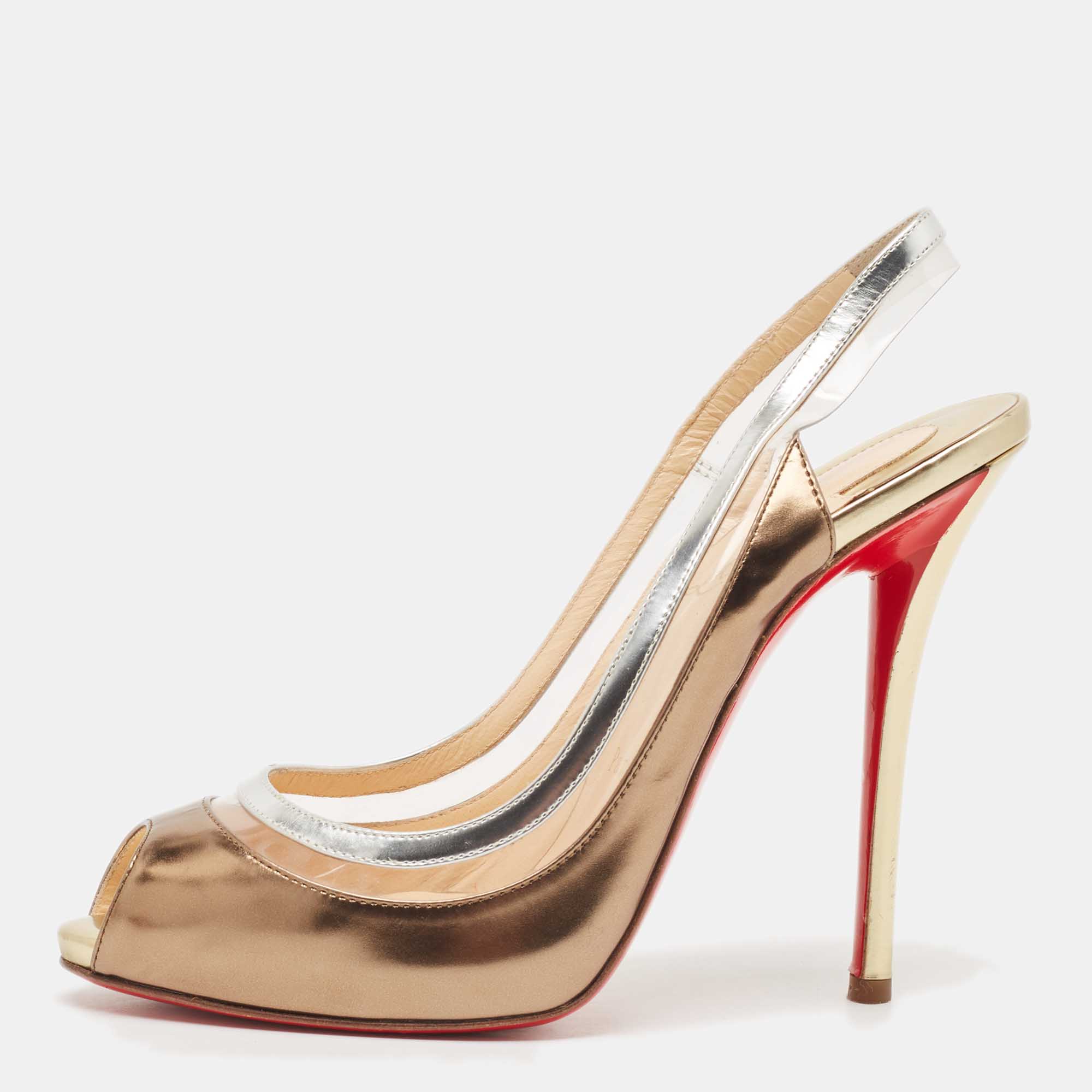 Christian Louboutin Multicolor Leather and PVC Gospell Slingback Pumps Size 38
