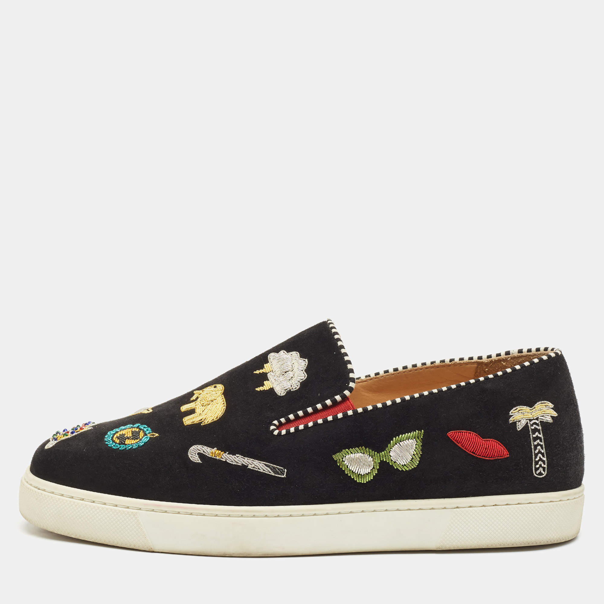 Christian Louboutin Black Suede Pik N Luck Sneakers Size 38