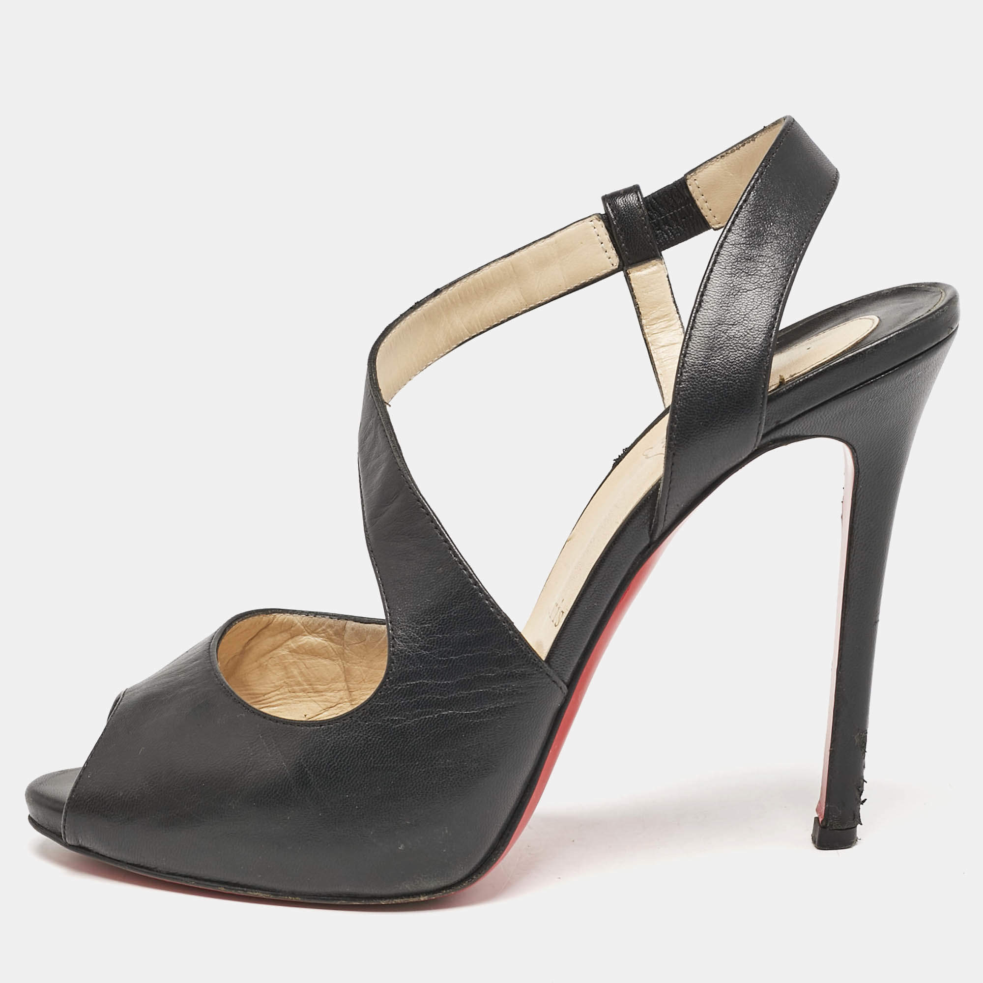 Christian Louboutin Black Leather Viveka Cross Strap Platform Sandals Size 39.5