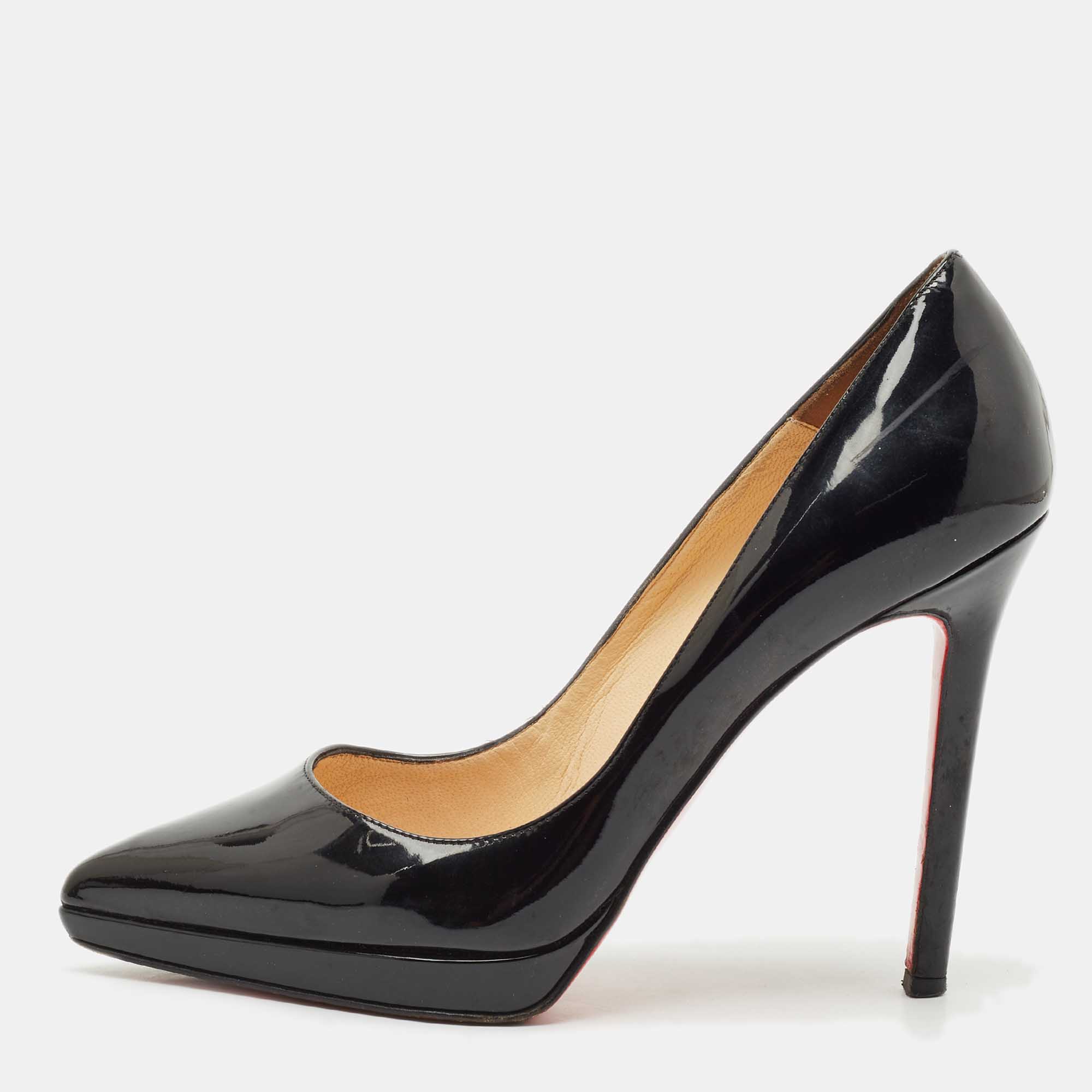 Pre Owned Christian Louboutin Black Patent Leather Pigalle Plato Pumps Size 35.5