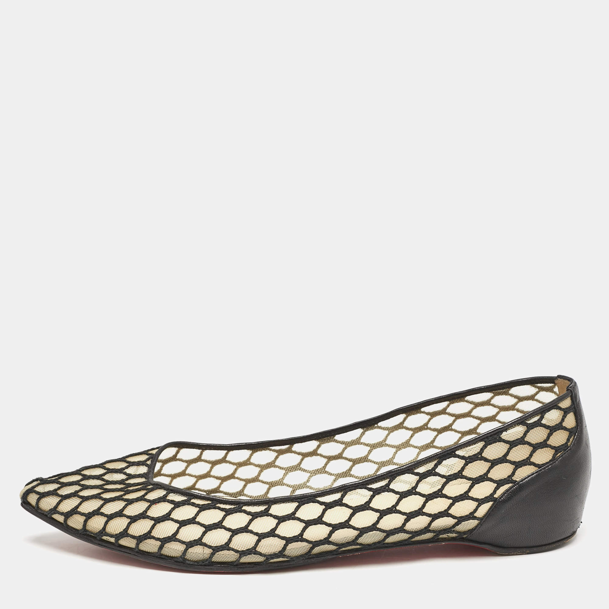 Christian Louboutin Black Leather and Mesh Miss Mix Ballet Flats Size 36.5