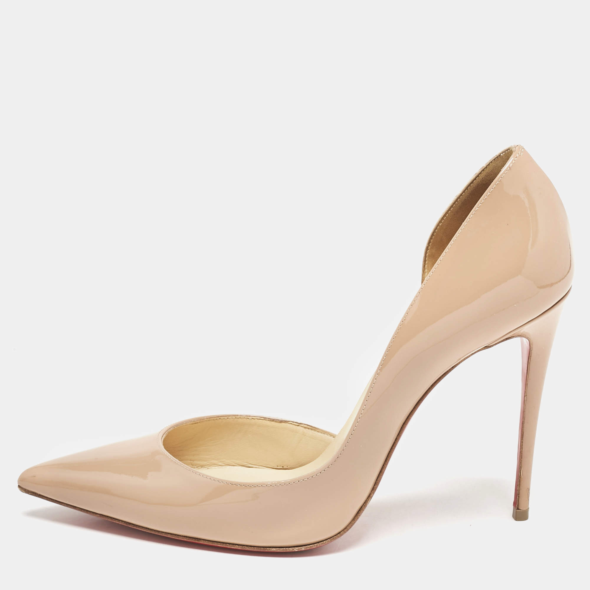 Pre Owned Christian Louboutin Beige Patent Leather Iriza D'orsay Pumps Size 38.5