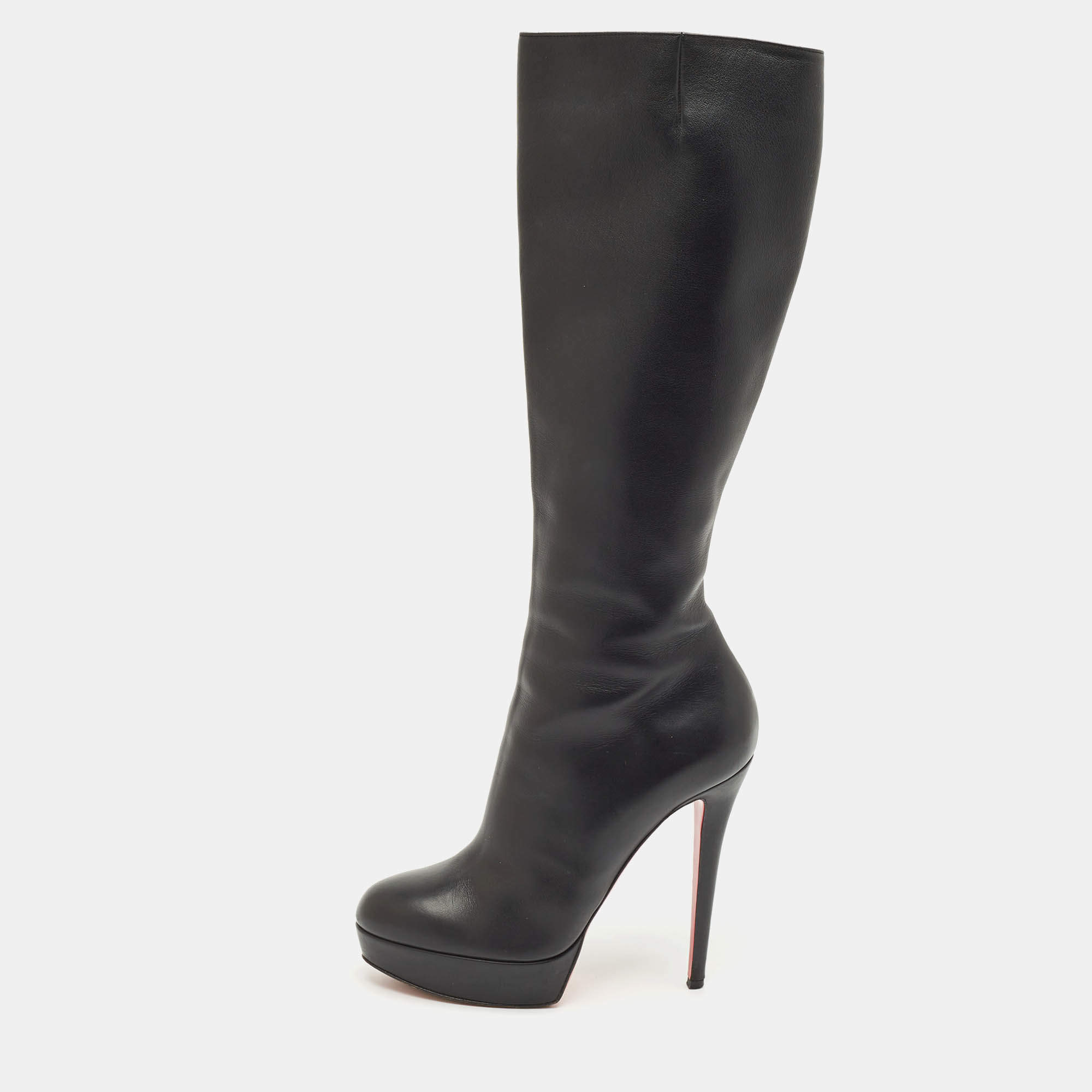 Christian Louboutin Black Leather Bianca Platform Knee Length Boots Size 39