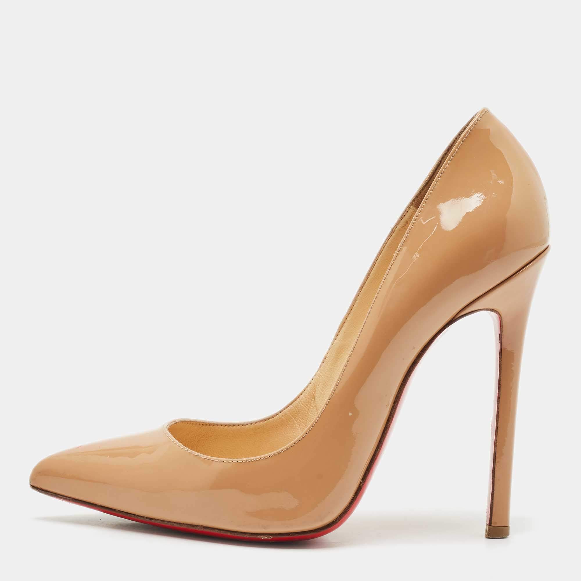 Pre Owned Christian Louboutin Beige Patent Leather So Kate Pumps Size 37.5