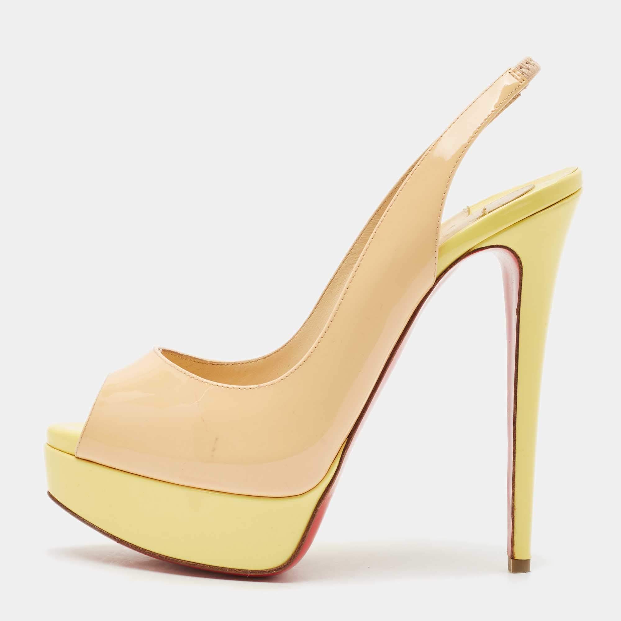 Pre Owned Christian Louboutin Multicolor Patent Leather Lady Peep Slingback Pumps Size 37