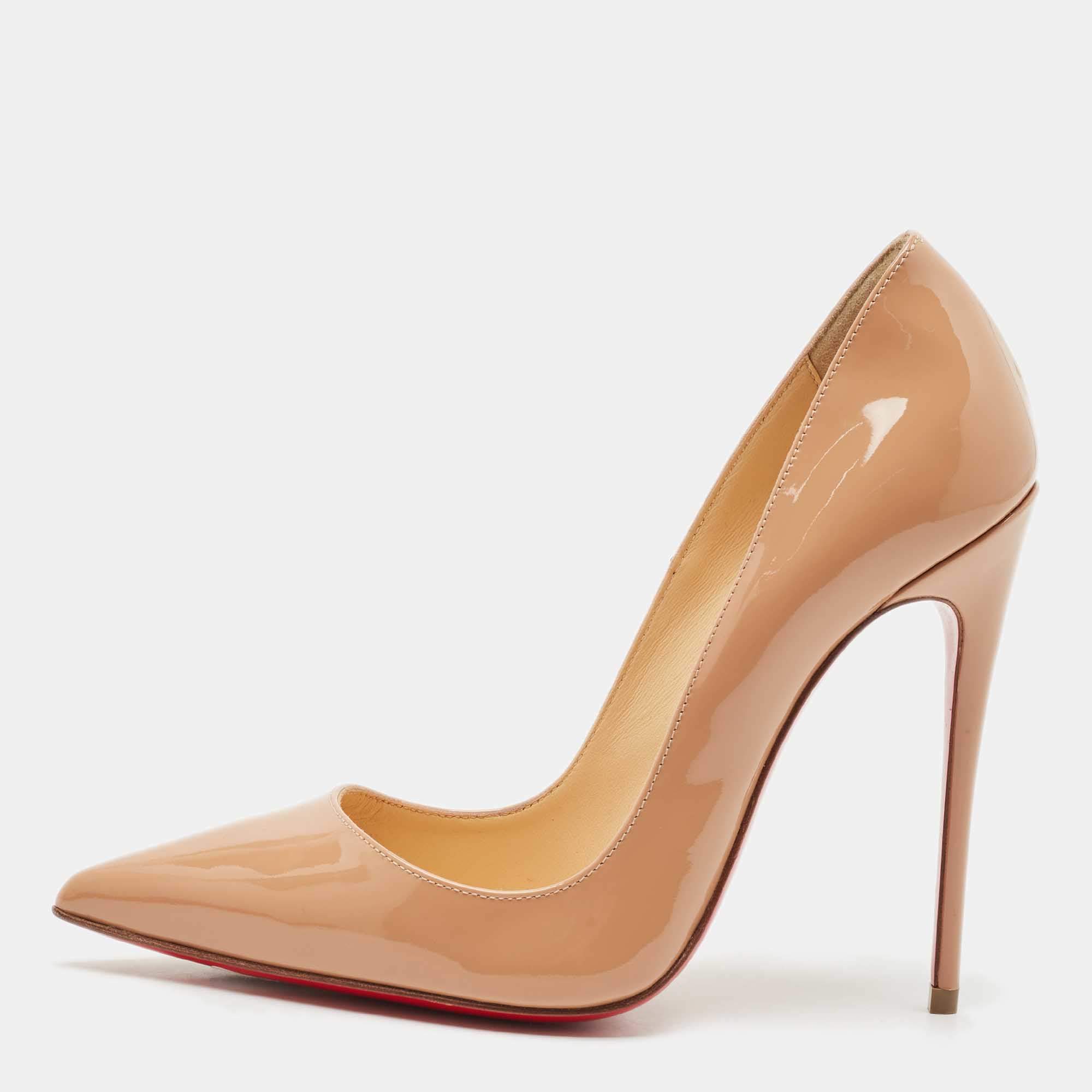 Christian Louboutin Beige Patent Leather Pigalle Follies Pumps Size 36