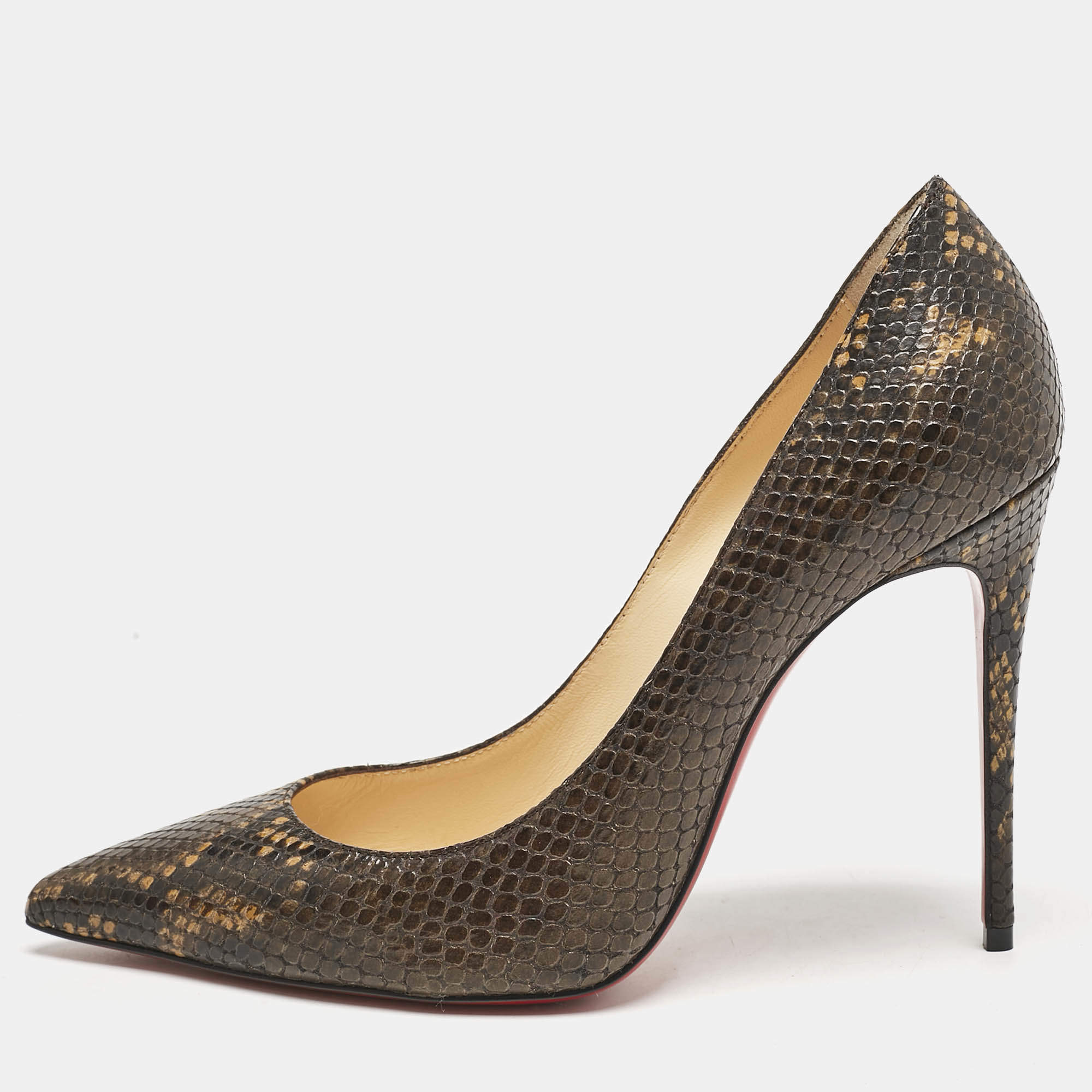 Christian Louboutin Dark Brown Python Embossed Leather So Kate Pumps Size 37
