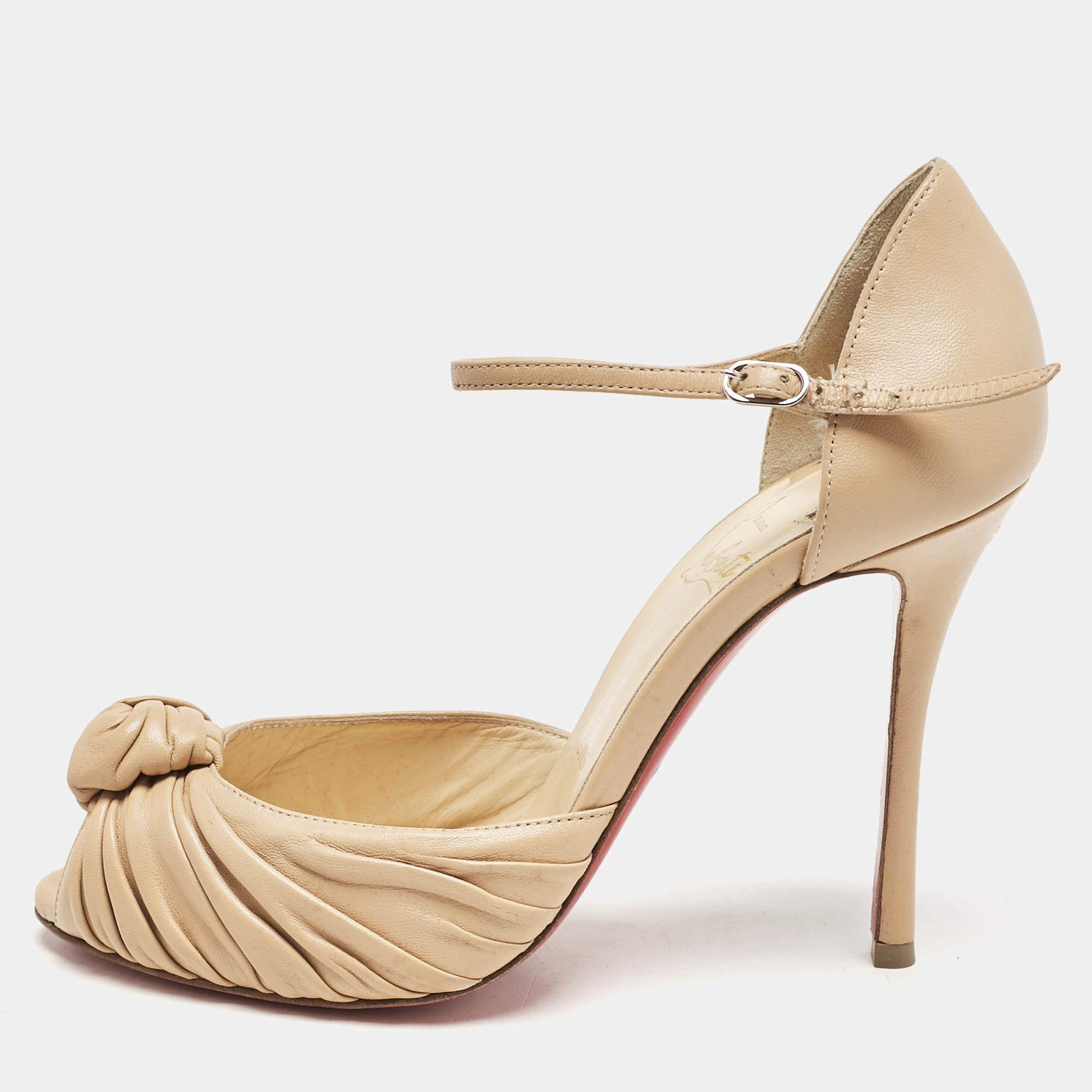 Christian Louboutin Beige Leather Marchavekel Peep Toe Pumps Size 37.5