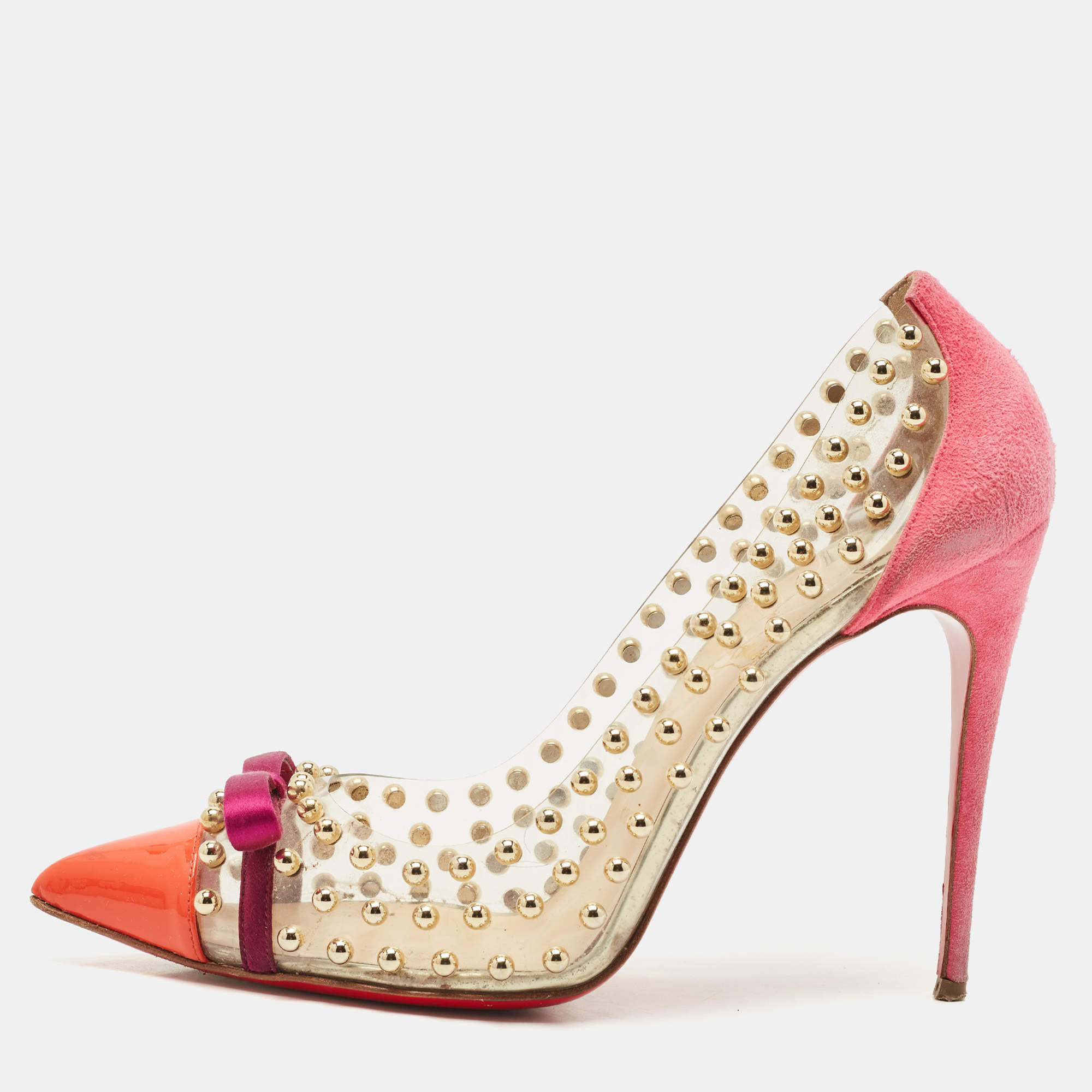 Christian Louboutin Multicolor PVC and Suede Studded Bille Et Boule Pumps Size 40