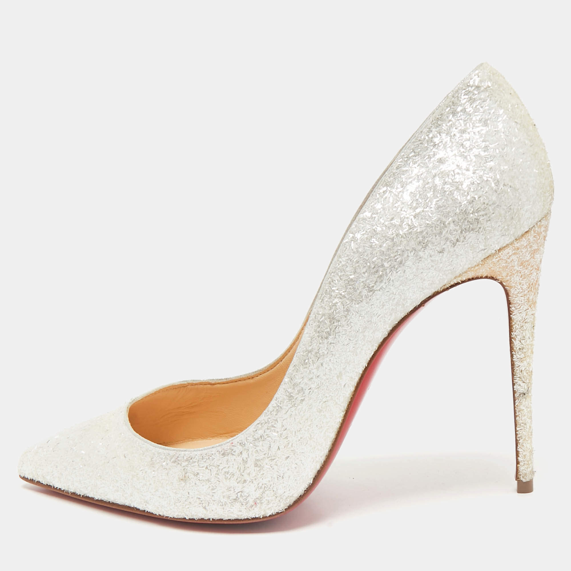 Christian Louboutin White Glitter Givre Pigalle Follies Pumps Size 38