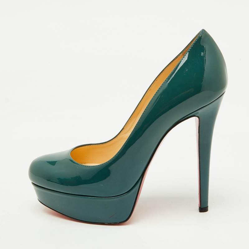 Pre Owned Christian Louboutin Dark Teal Green Patent Leather Bianca Platform Pumps Size 35
