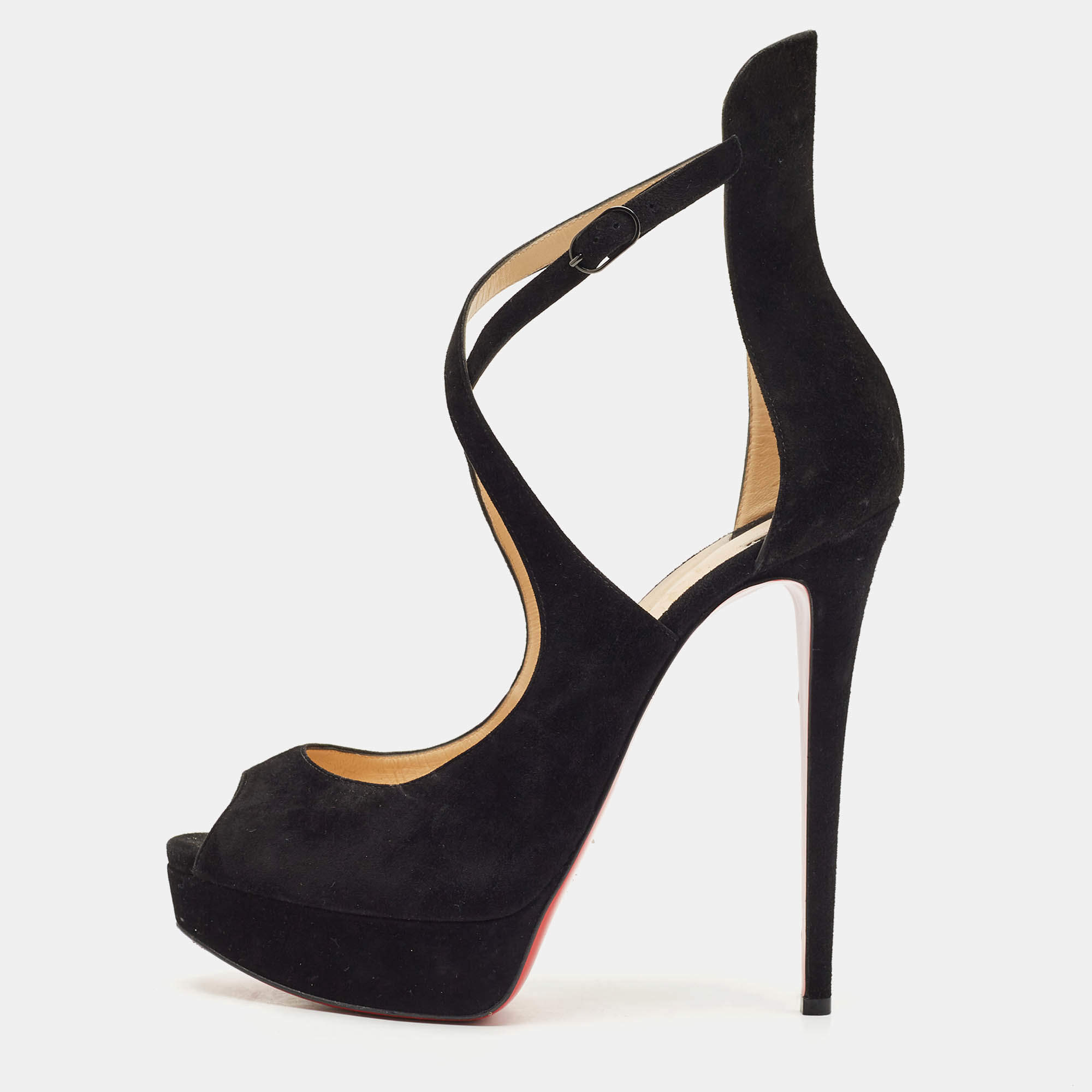 Christian Louboutin Black Suede Marlenalta Platform Sandals Size 41