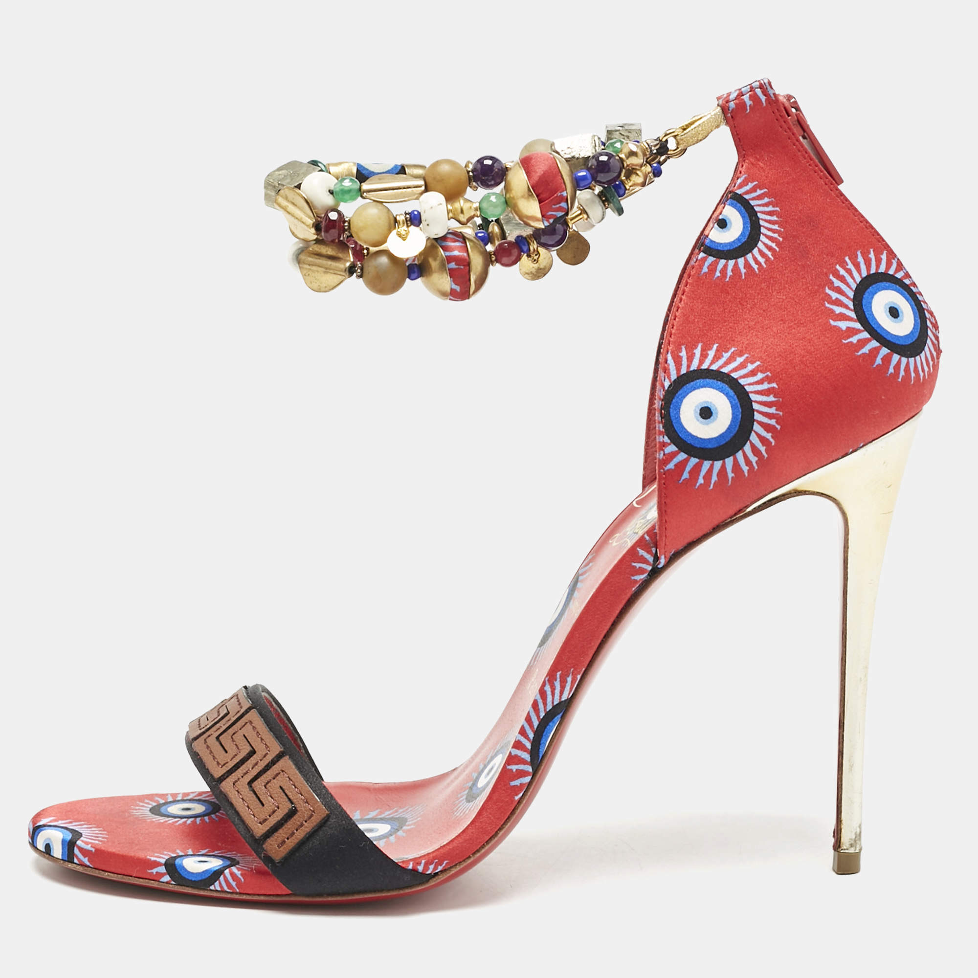 Christian Louboutin Red Satin Konstantinella Ankle Strap Sandals Size 40