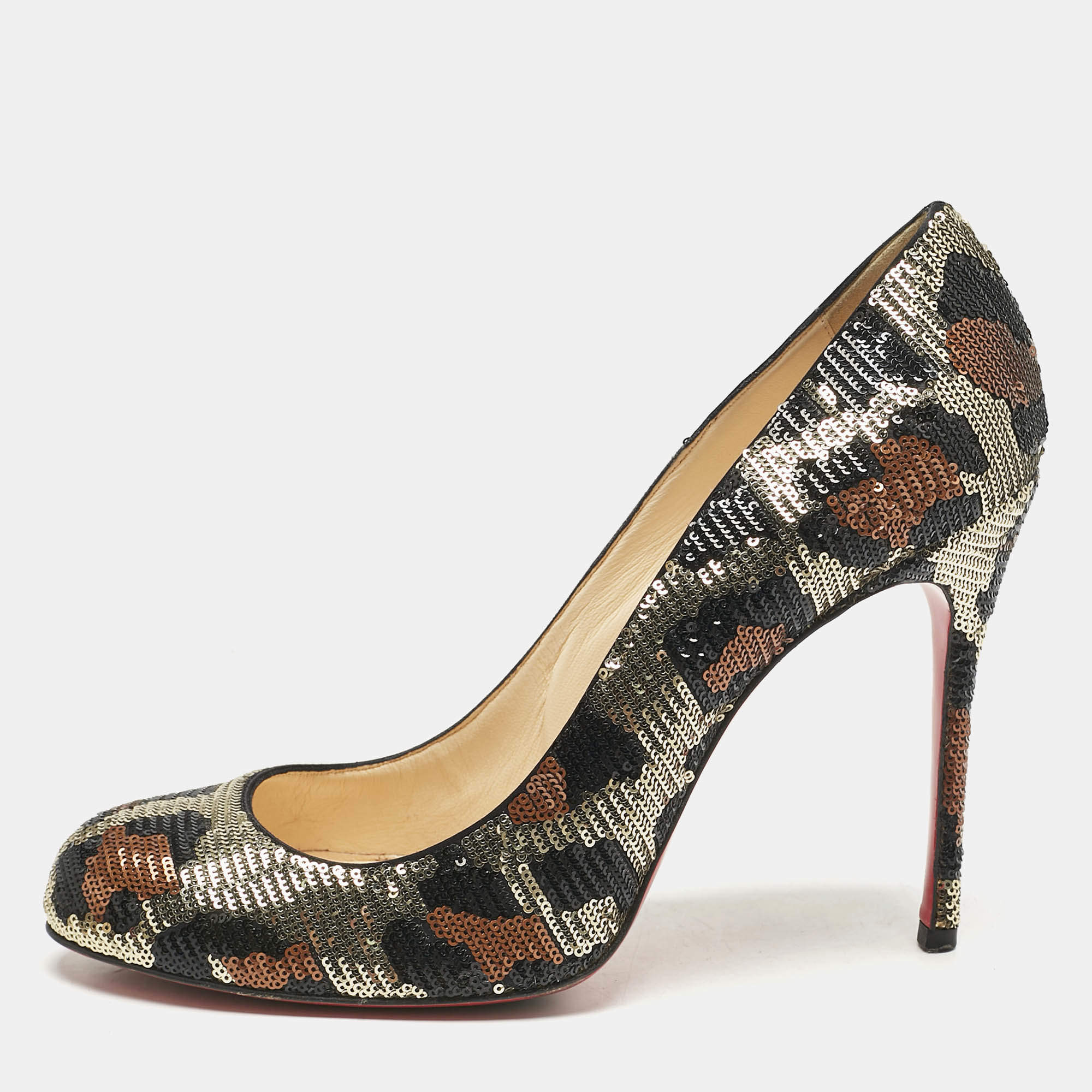 Christian Louboutin Multicolor Camo Sequins Ron Ron Pumps Size 39.5