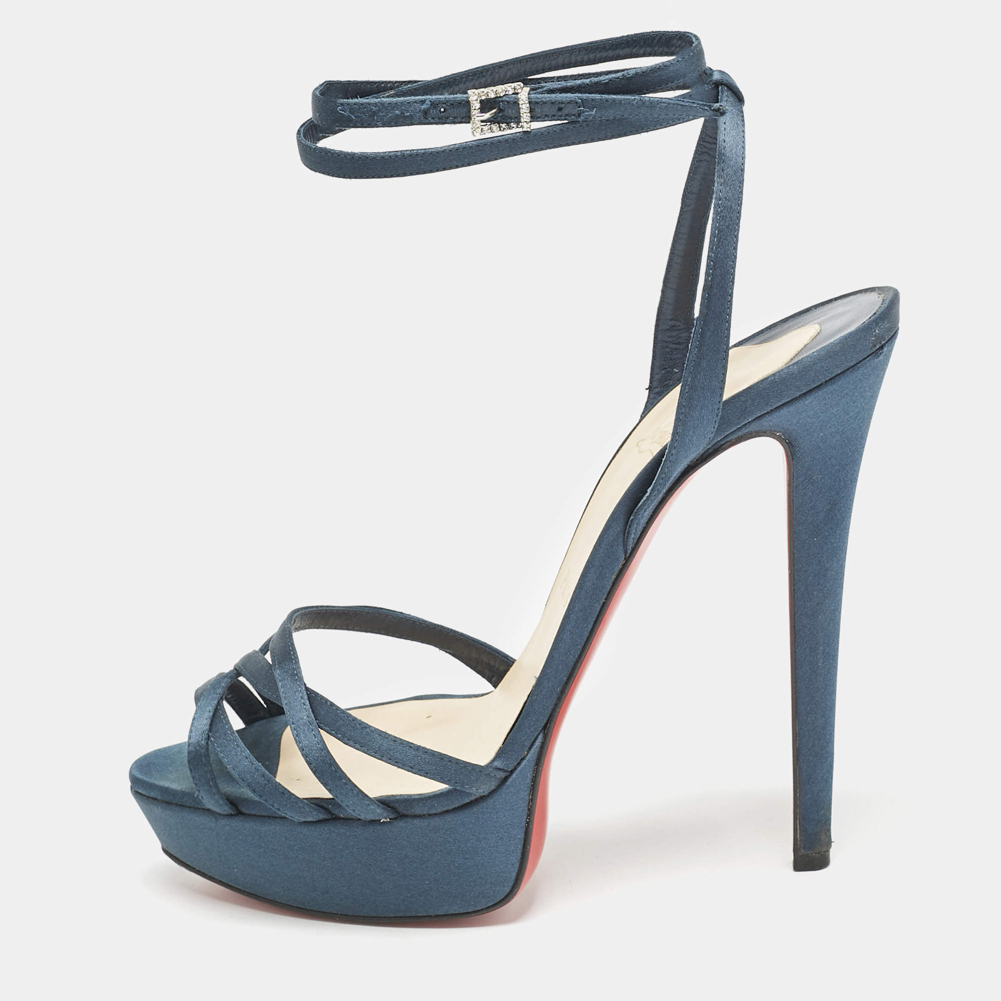 Christian Louboutin Teal Green Satin Passiflore Platform Sandals Size 39