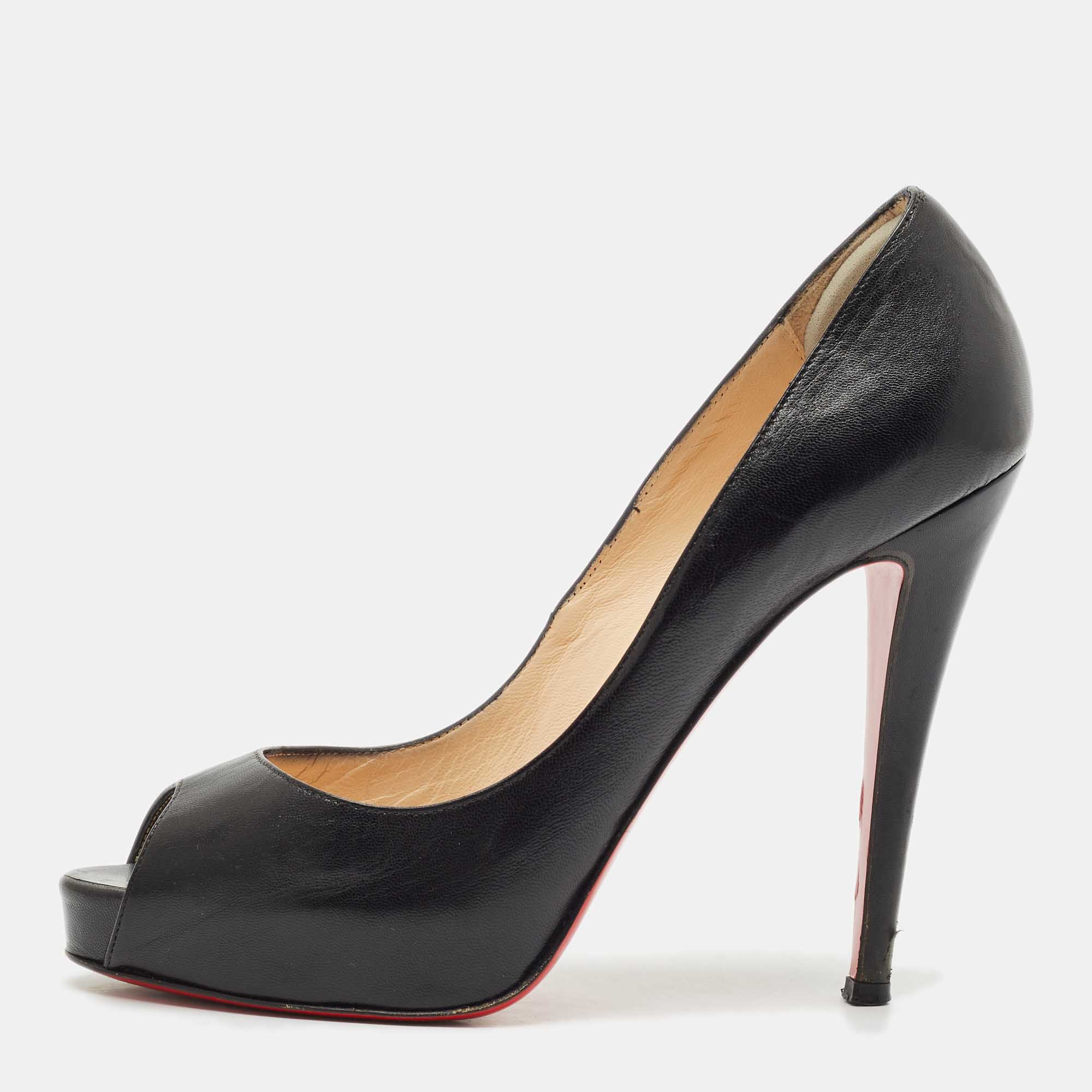 Pre Owned Christian Louboutin Black Leather Very Prive Pumps Size 39