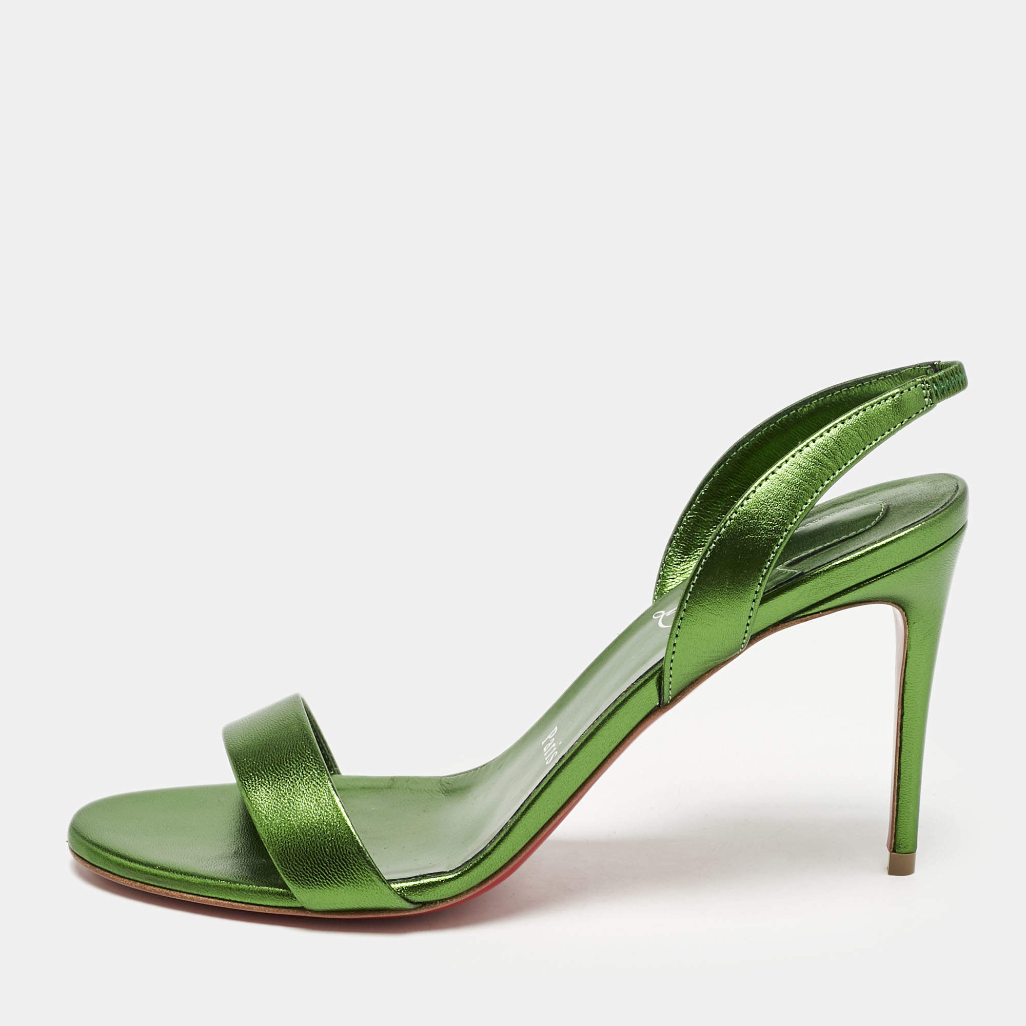 Christian Louboutin Metallic Green Leather O Marylin Slingback Sandals Size 38
