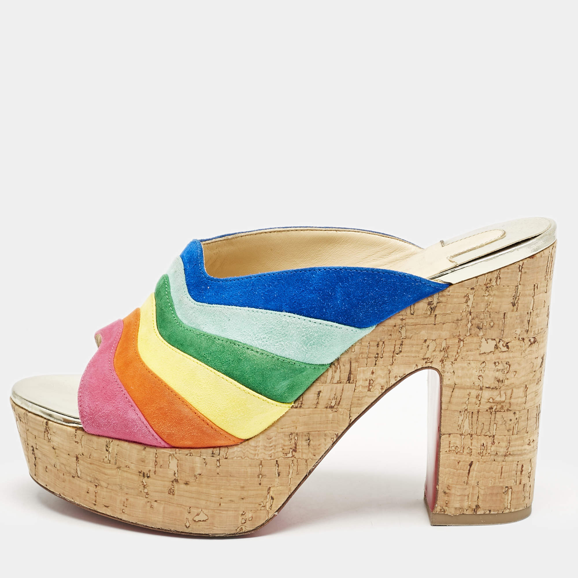 Christian Louboutin Multicolor Suede Rainbow Platform Sandals Size 41                  