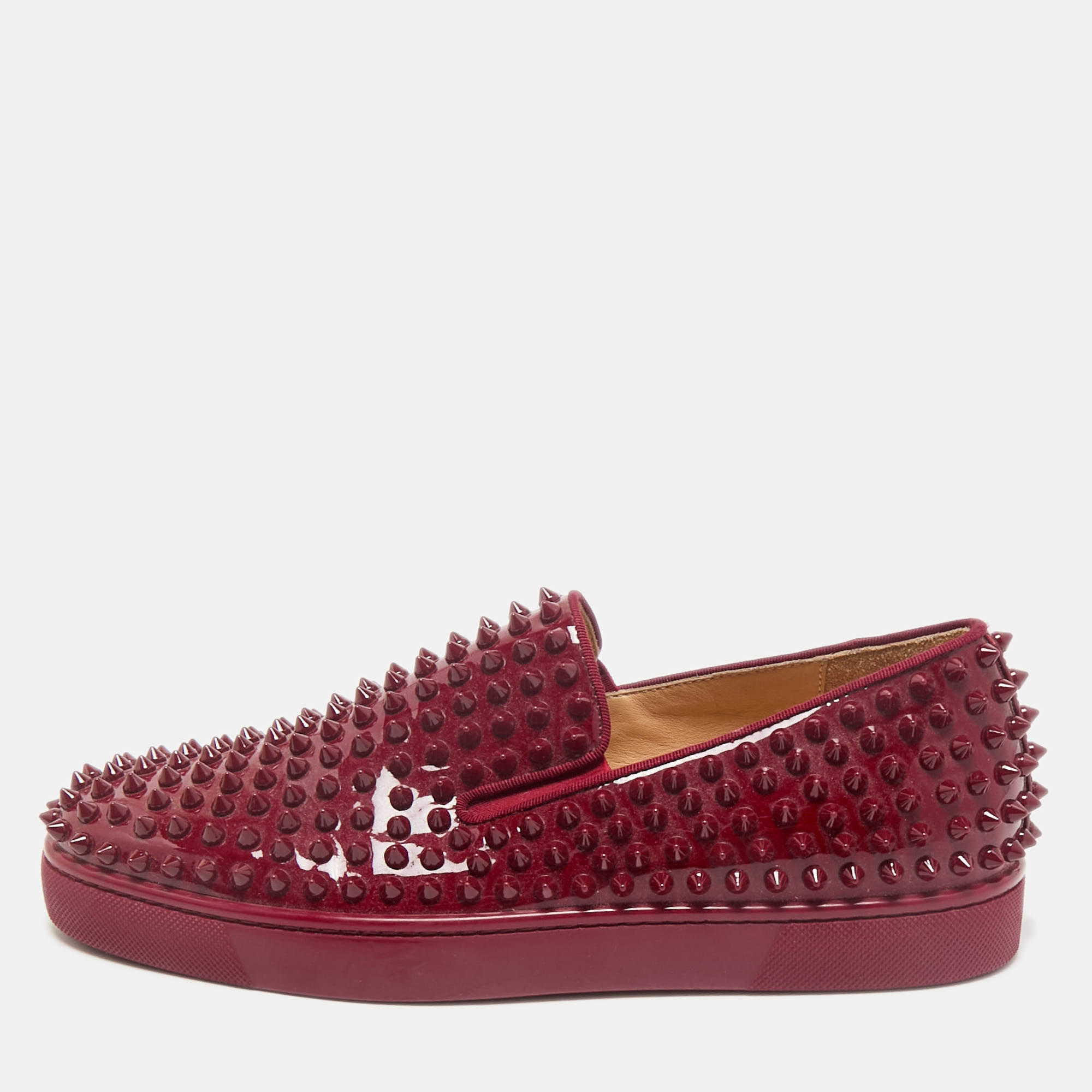 Christian Louboutin Dark Red Patent Leather Roller Boat Slip On Sneakers Size 40