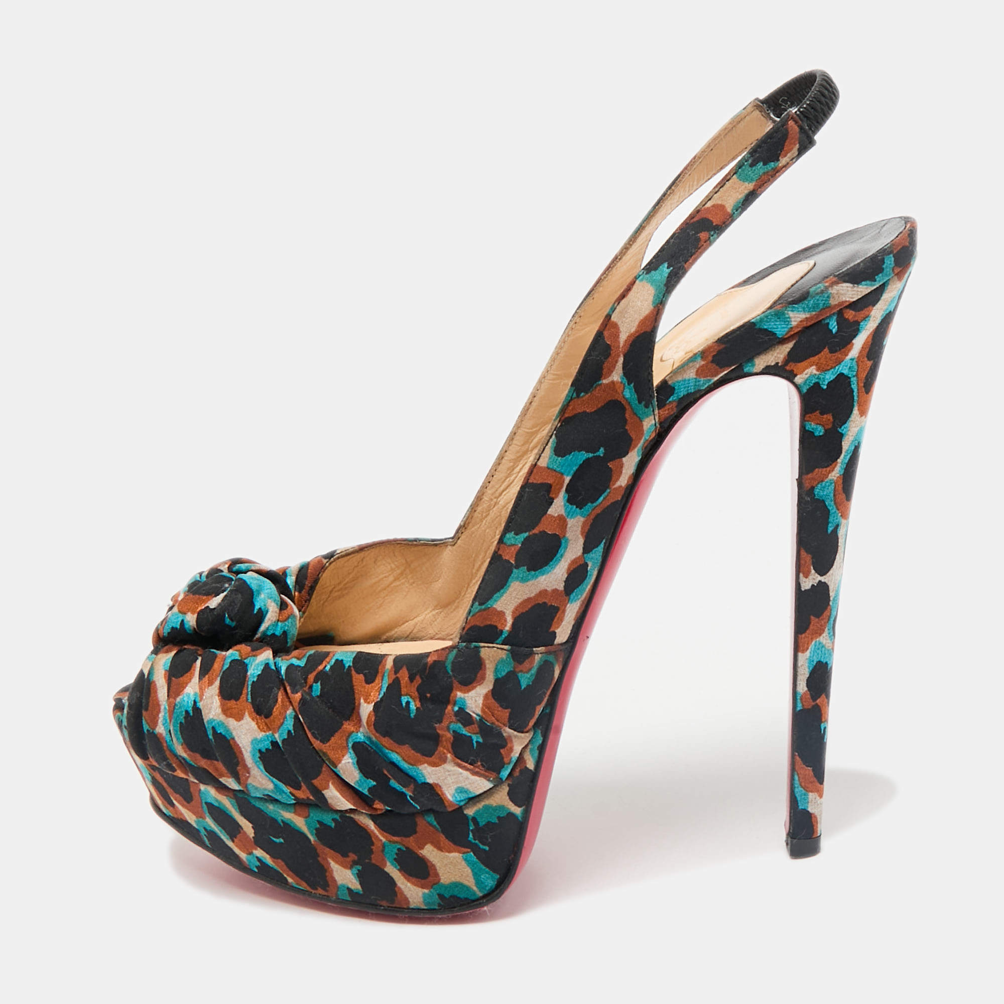 Christian Louboutin Multicolor Canvas Jenny Peep Toe Pumps Size 39.5