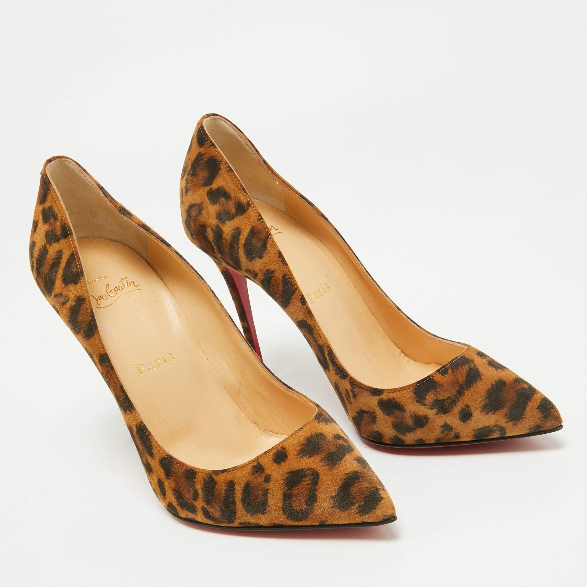 Pre Owned Christian Louboutin Brown Suede Leopard Print So Kate Pumps Size 37.5