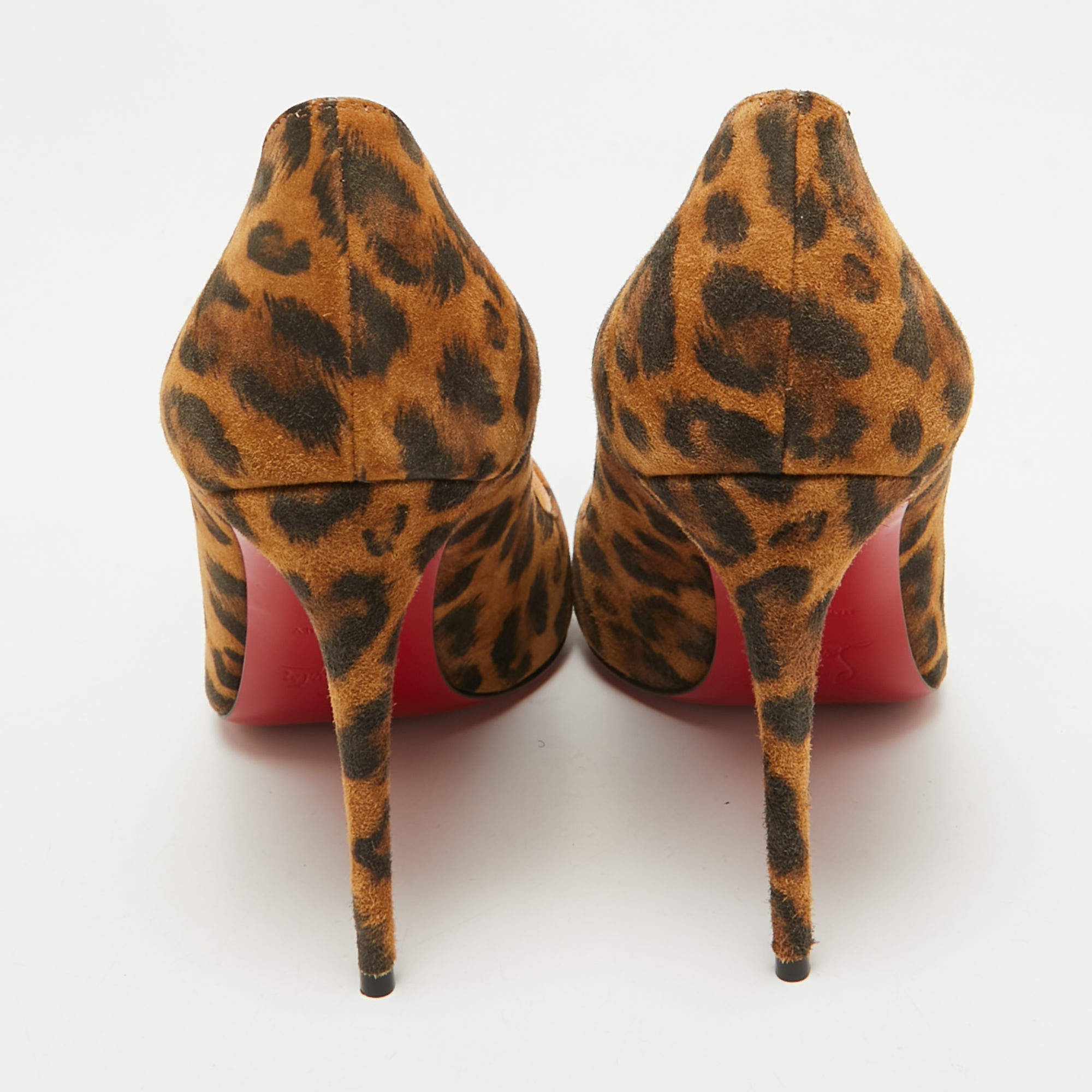 Pre Owned Christian Louboutin Brown Suede Leopard Print So Kate Pumps Size 37.5